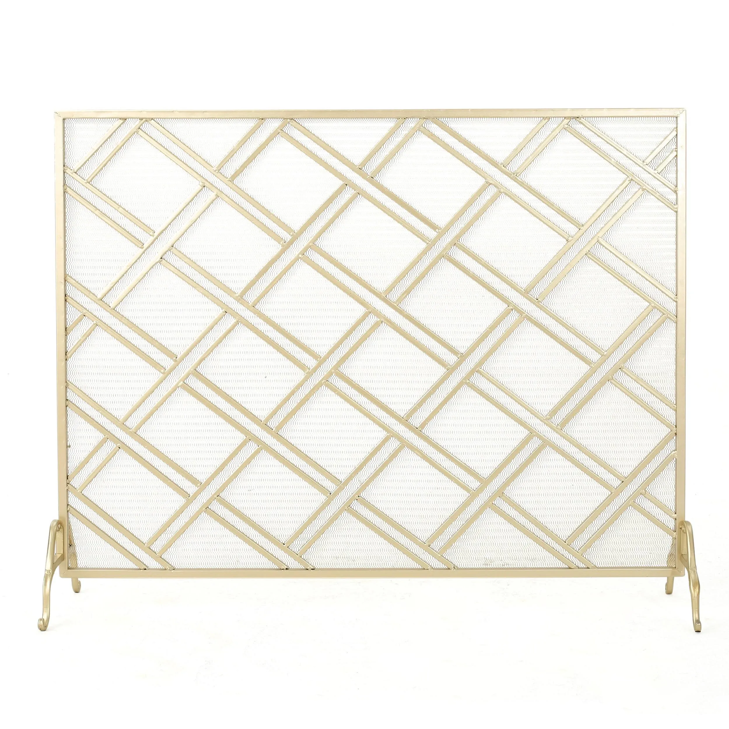 Jalama Single Panel Gold Iron Fireplace Screen