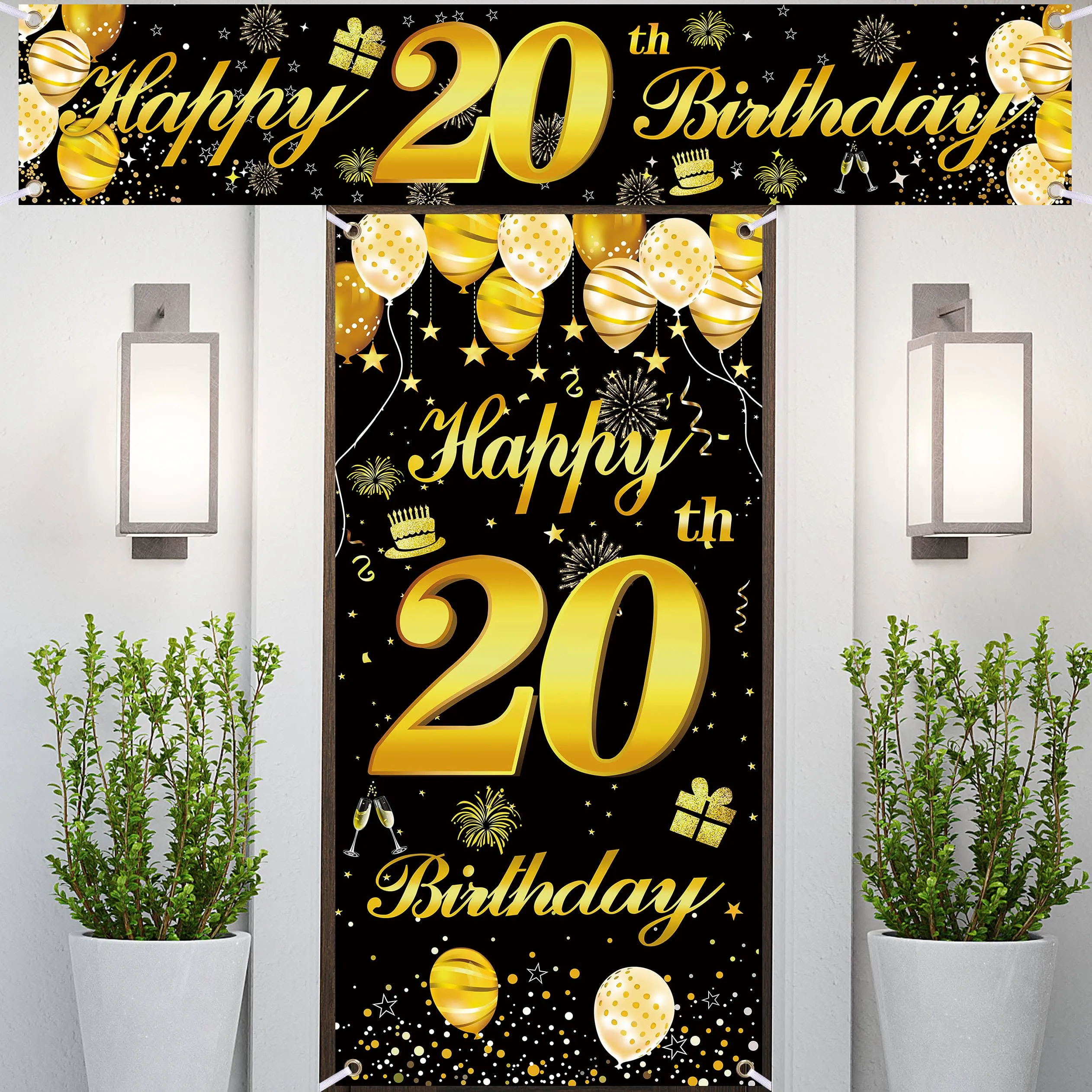 20th Happy Birthday Door Banner Birthday Decorations for Men Birthday Party D...