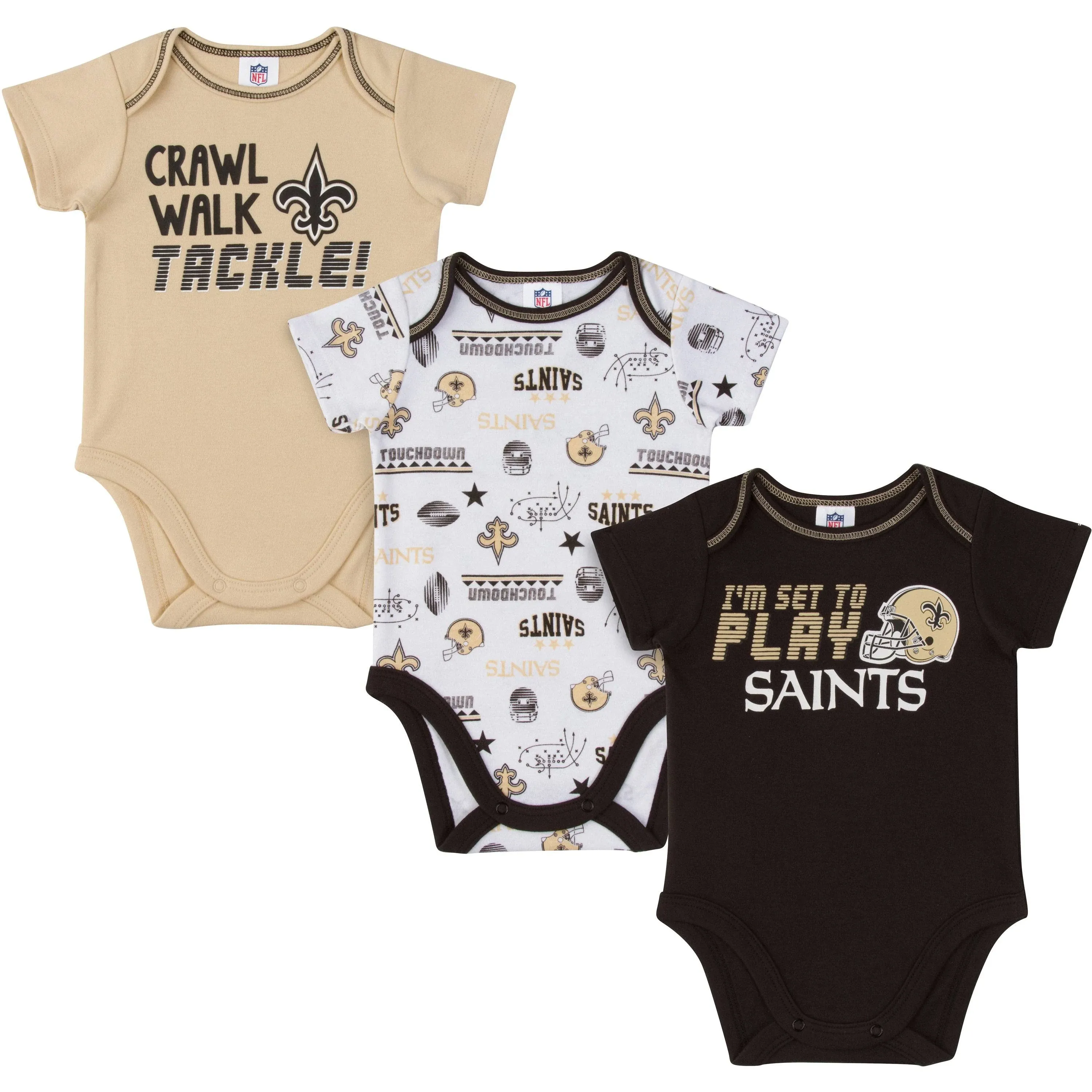 Gerber Baby Boys New Orleans Saints Short Sleeve Bodysuit, 3-Pack