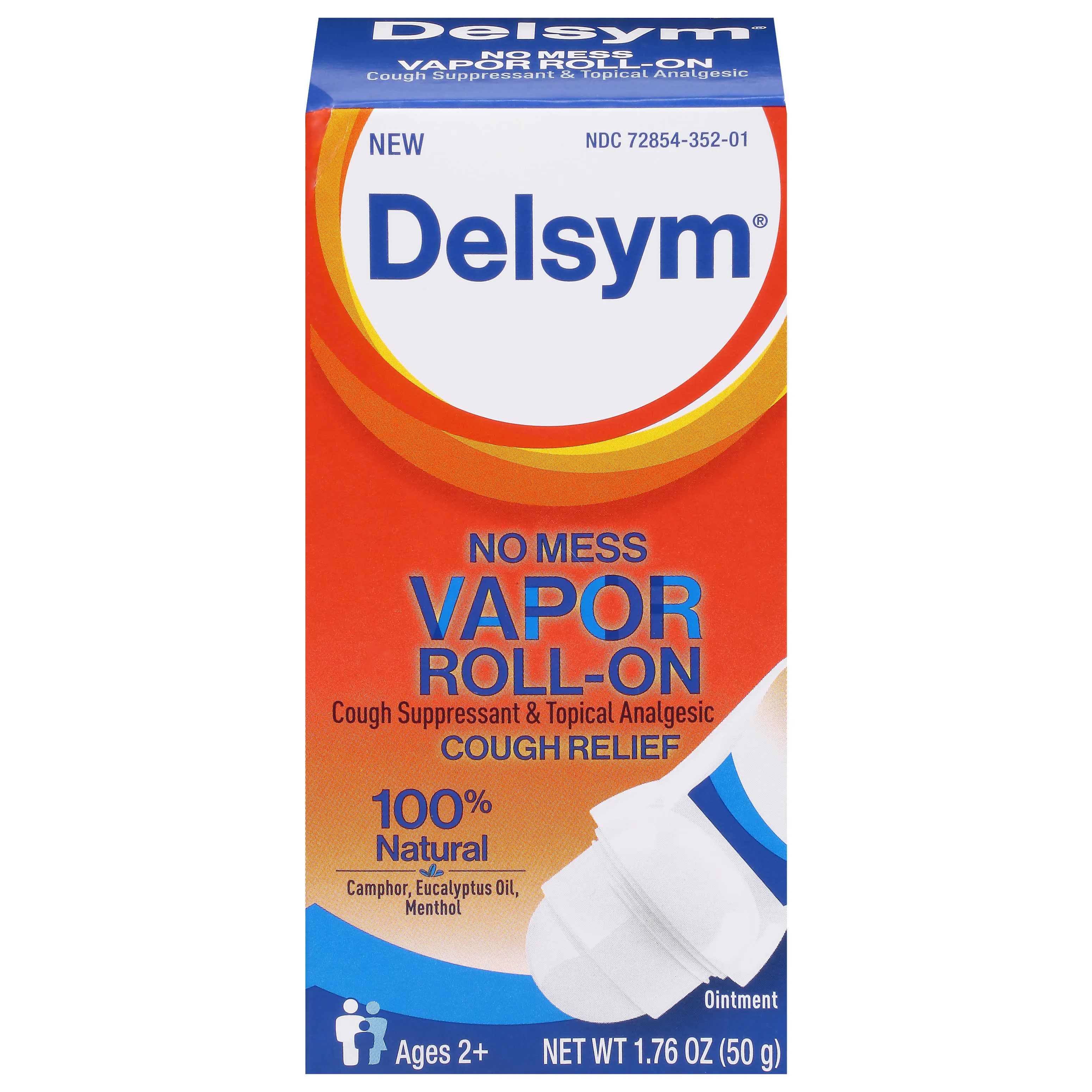 Delsym Cough Relief, Vapor, Roll-on, No Mess, Ointment - 1.76 oz