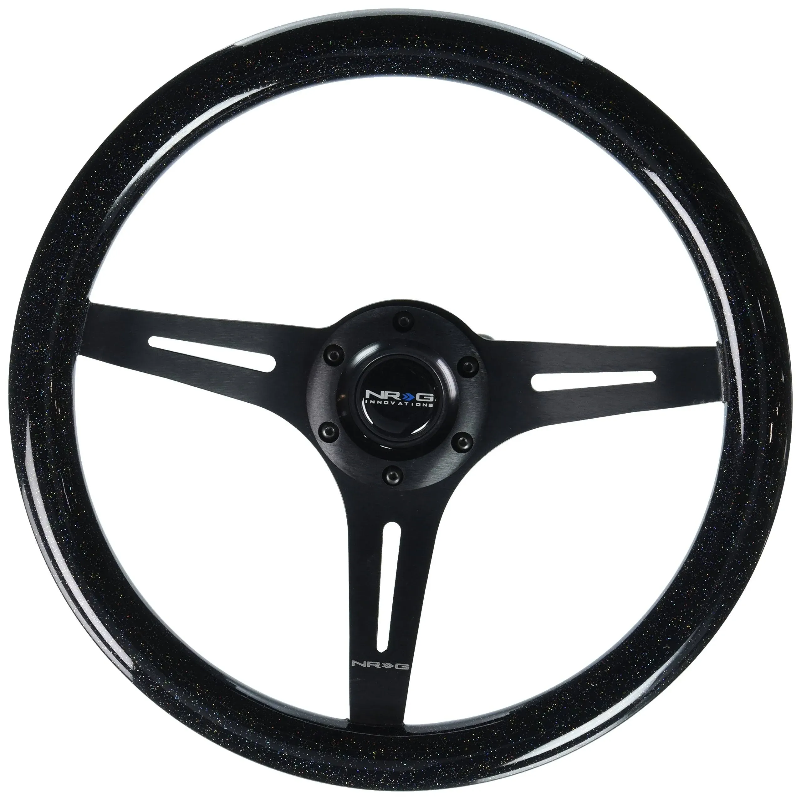 NRG Classic Wood Grain Steering Wheel (350mm) Black Sparkled Grip w/Black 3-Spoke Center