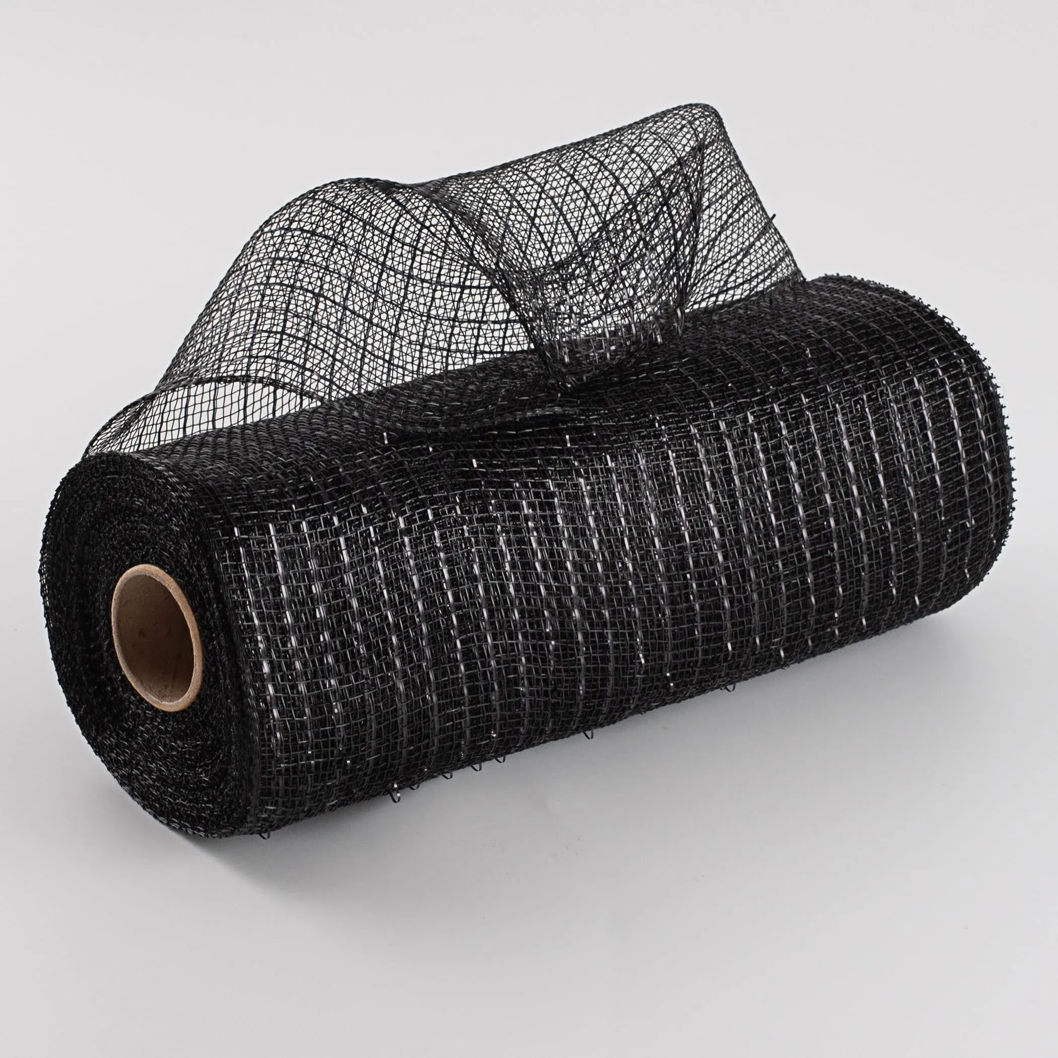 Deco Poly Mesh Ribbon 10 Inch x 30 Feet Black Metallic with Black Foil