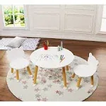 UTEX Kids Wood Table and Chair Set, Round with Bear Chairs, White 