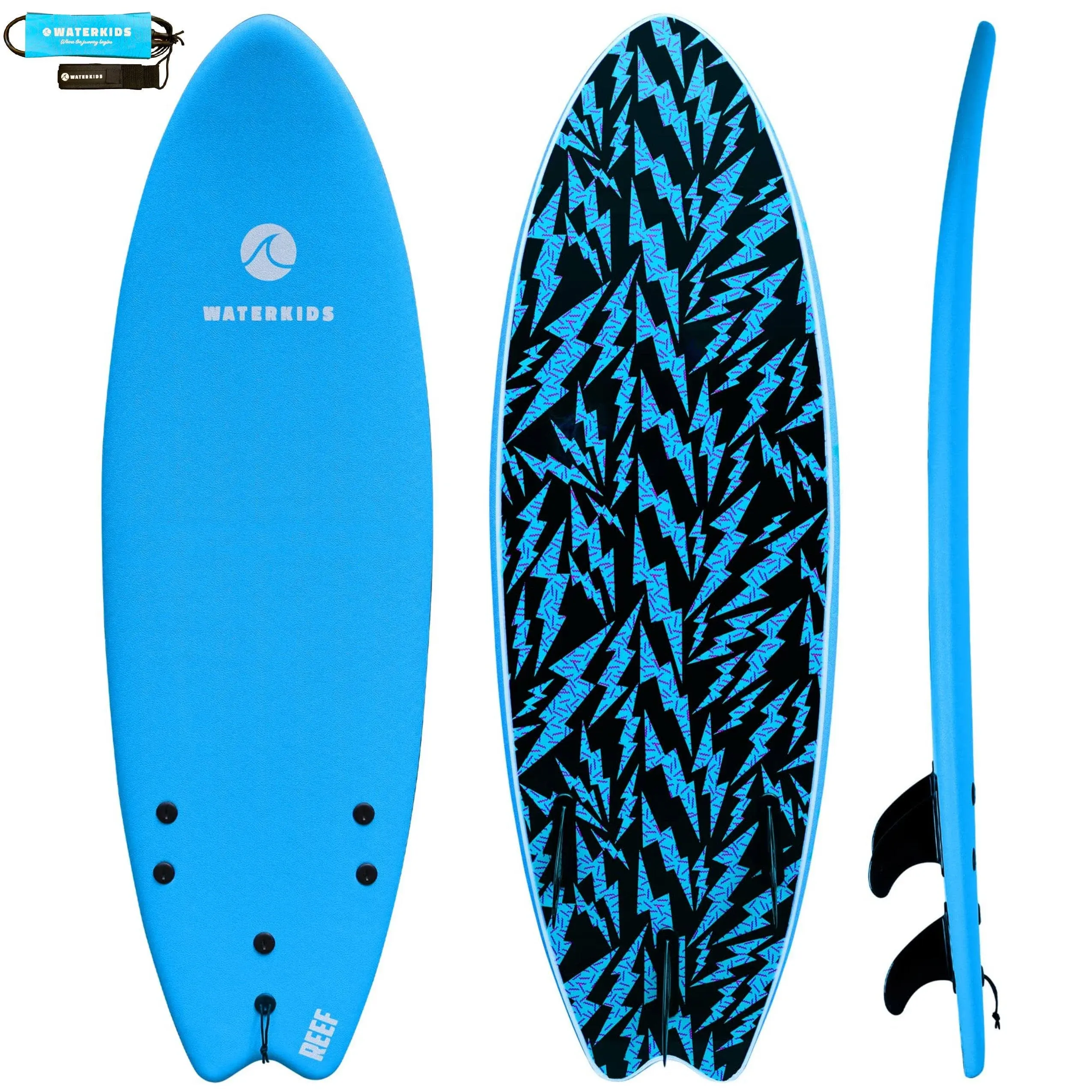 Waterkids 5'6 Reef Kids Surfboard & Leash, Perfect for Learning How to Surf, Made ...