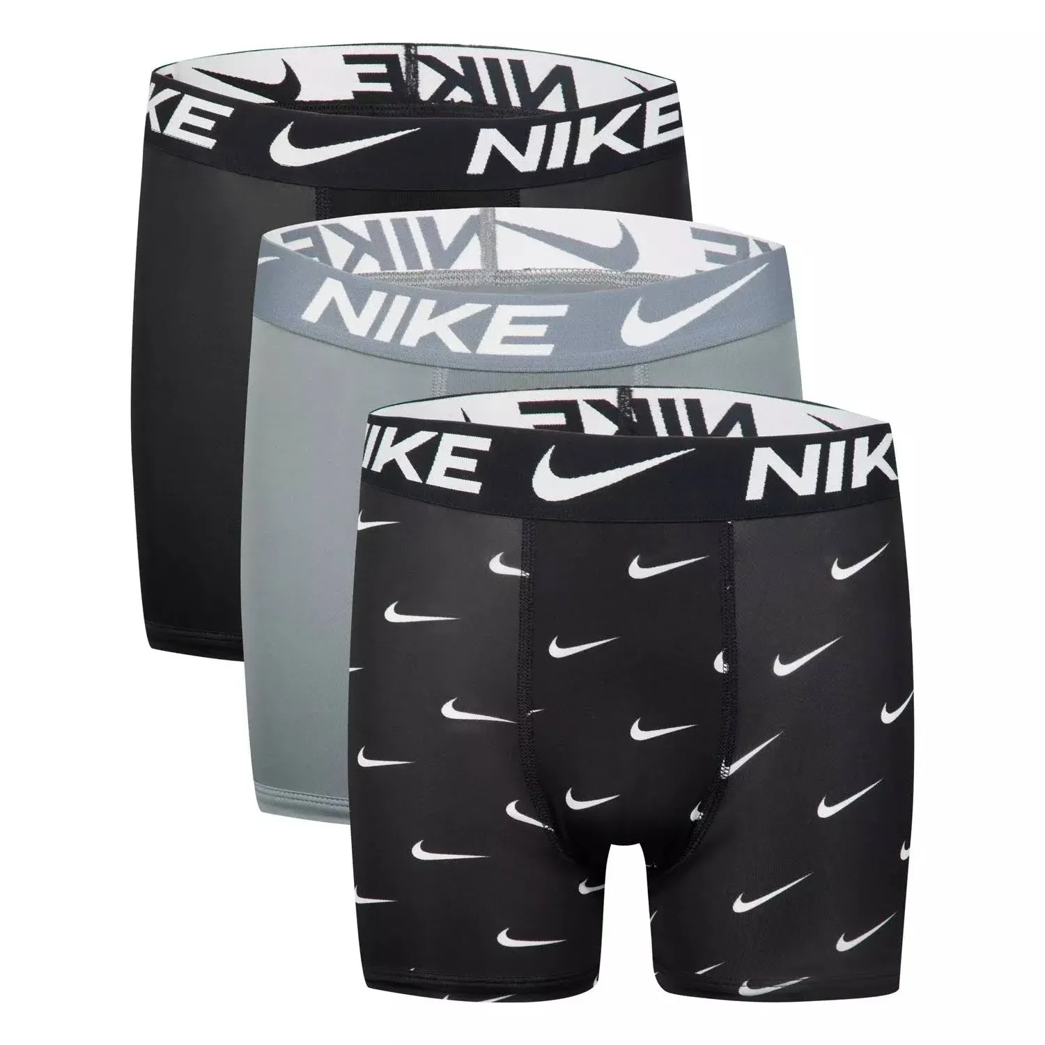 Nike Big Boys' Printed Essential Micro Boxer Briefs (3 Pack)-Black/Grey, Size: Medium