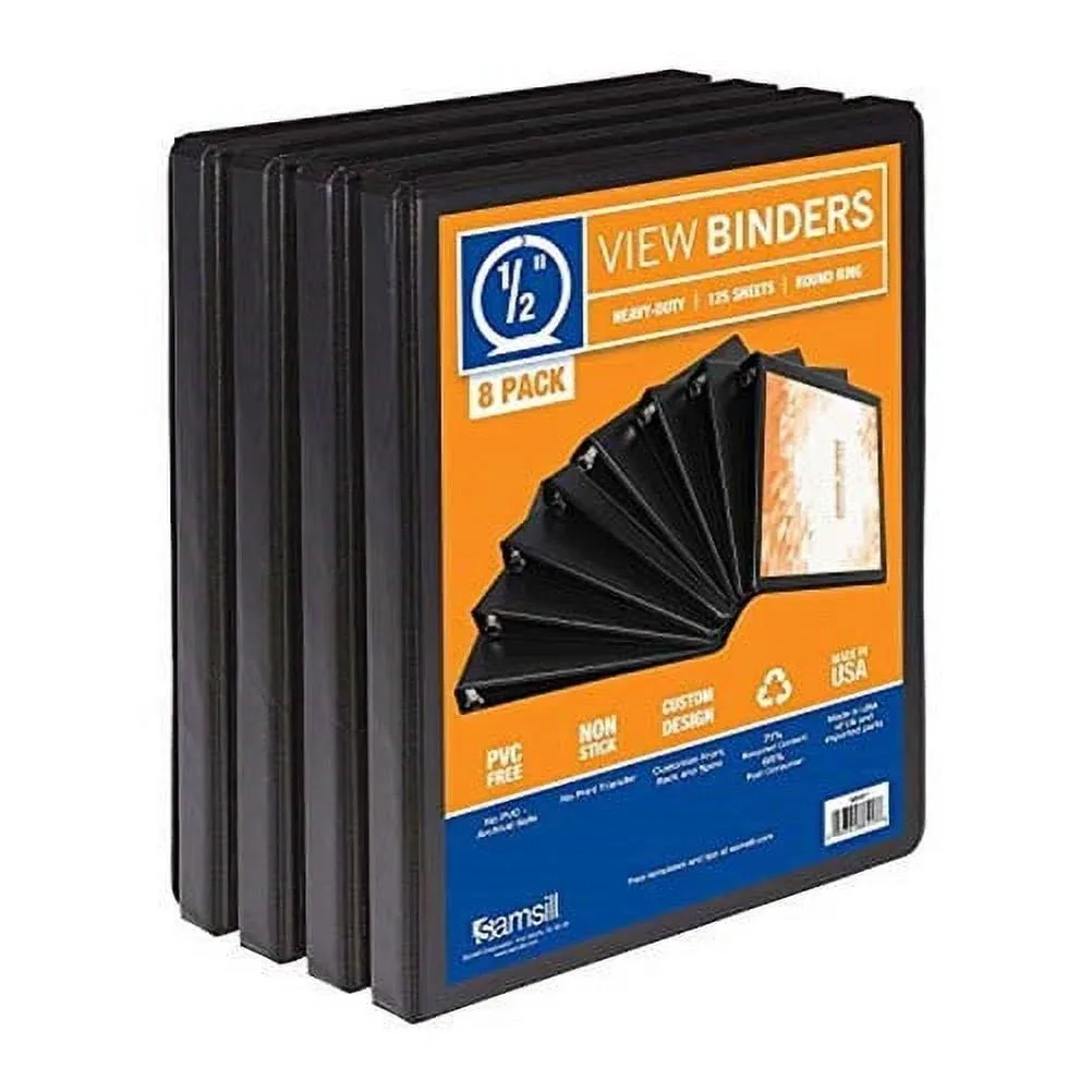 Samsill S88410 3 Ring Durable View Binders, Black