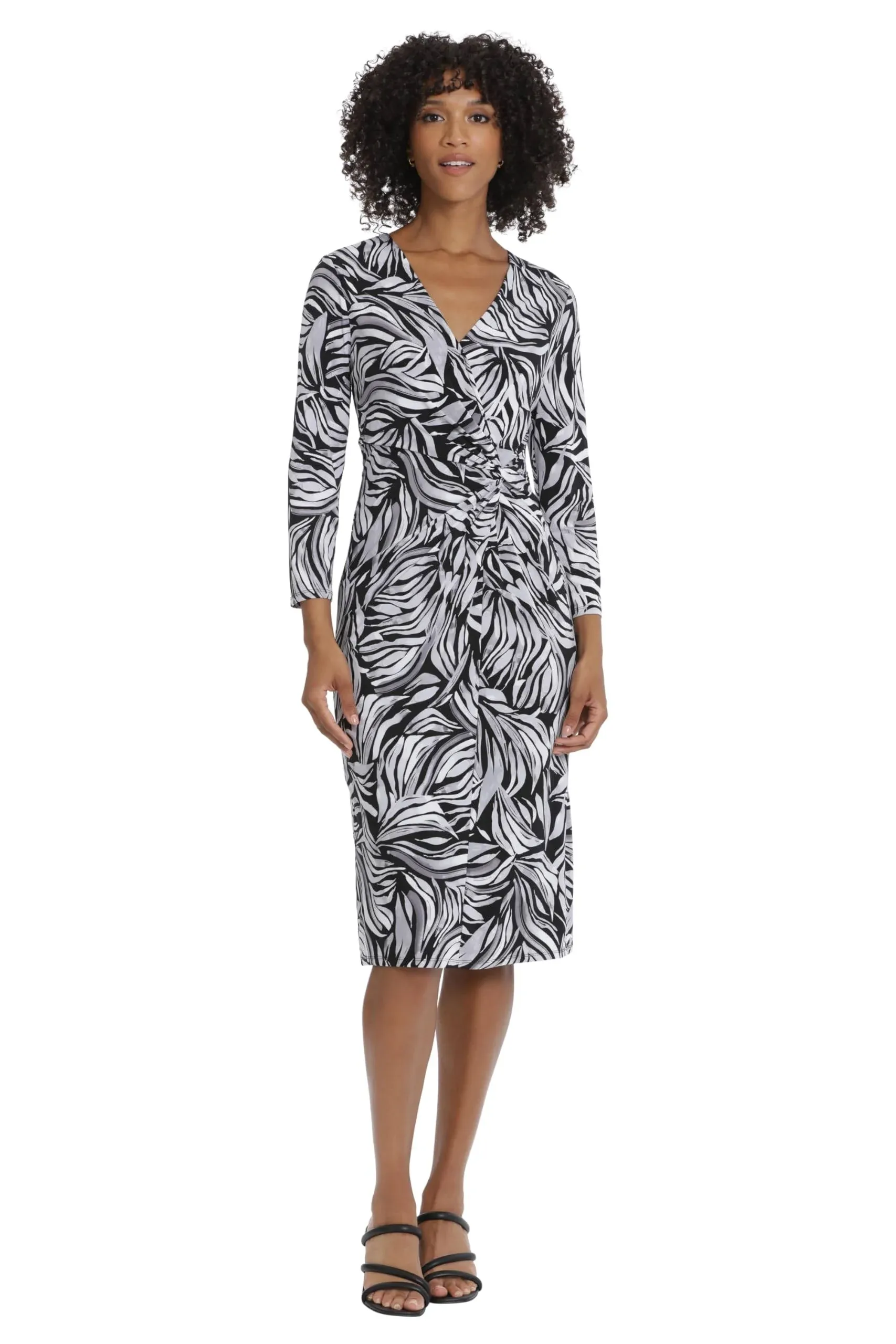 Maggy London Long Sleeve Wrap Dress Black/Light Grey / 16