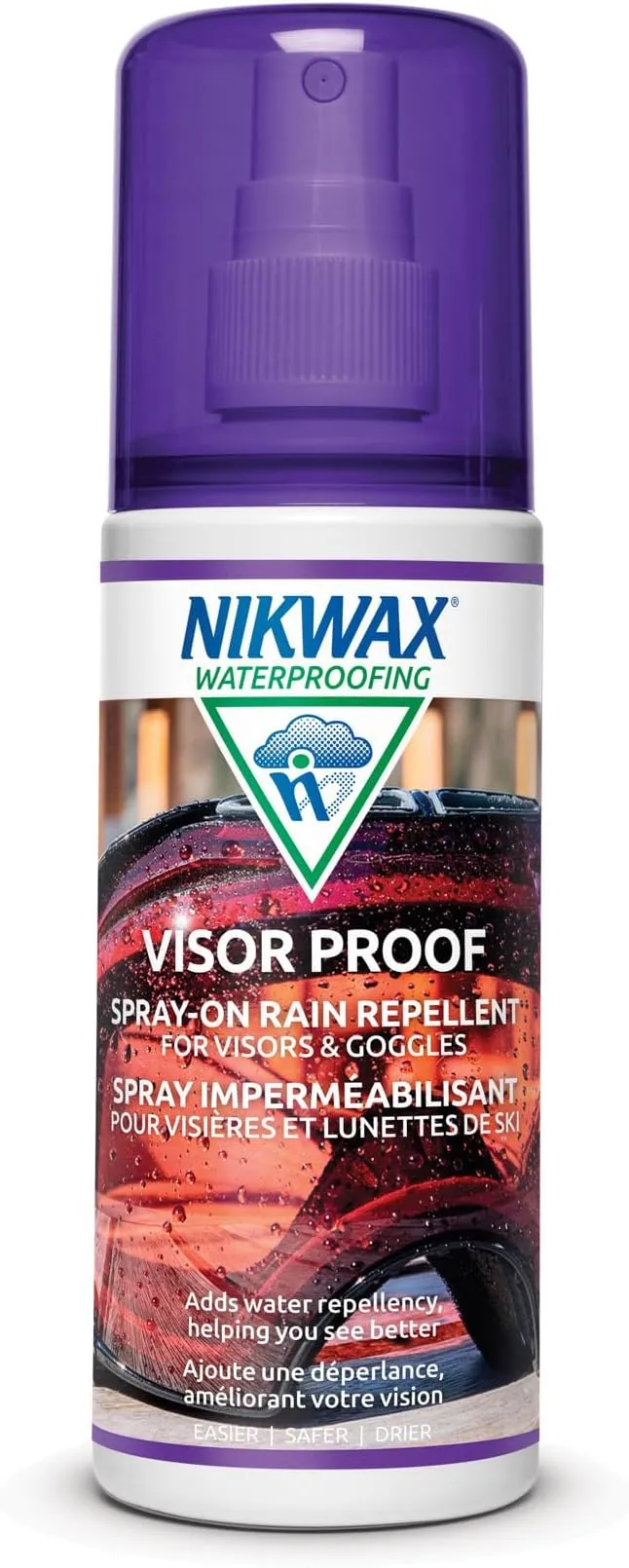 Nikwax Visor Proof Spray-On Waterproofing, Adds Water Repellency and Enhances Clear Vision on Motorcycle Visors and Ski Goggles