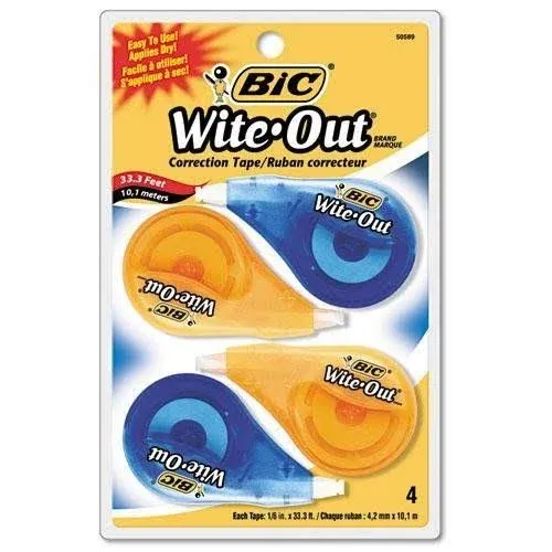 Bic WOTAPP418 Wite-Out EZ Correct Correction Tape, Non-Refillable, 1/6-Inch x 400 ...