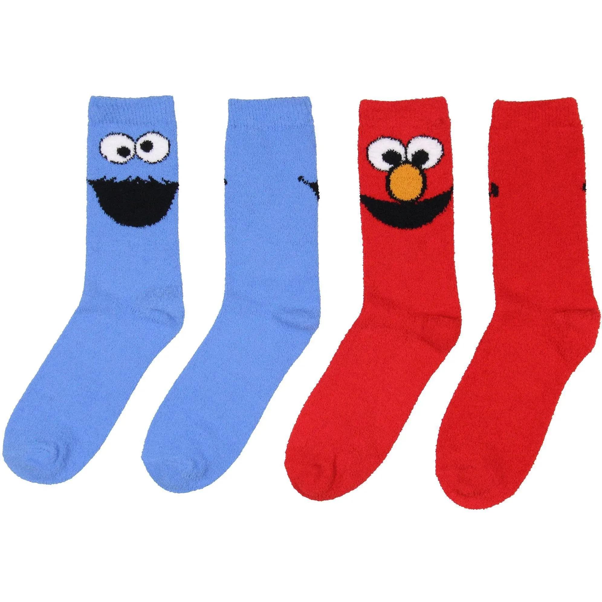 Sesame Street Cookie Monster and Elmo Adult Fuzzy Crew Socks