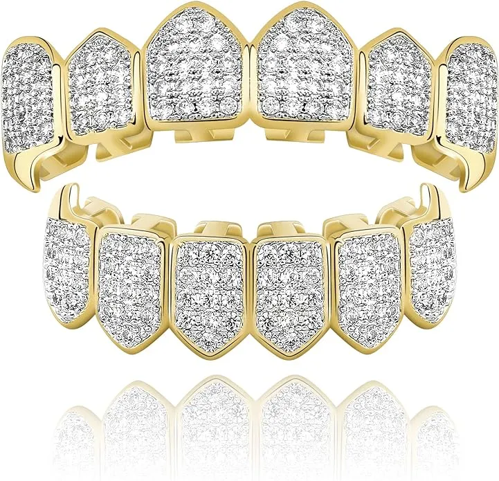 TOPGRILLZ Diamond Grills for Your Teeth Women 18K Gold Plated Fully Iced Out CZ 