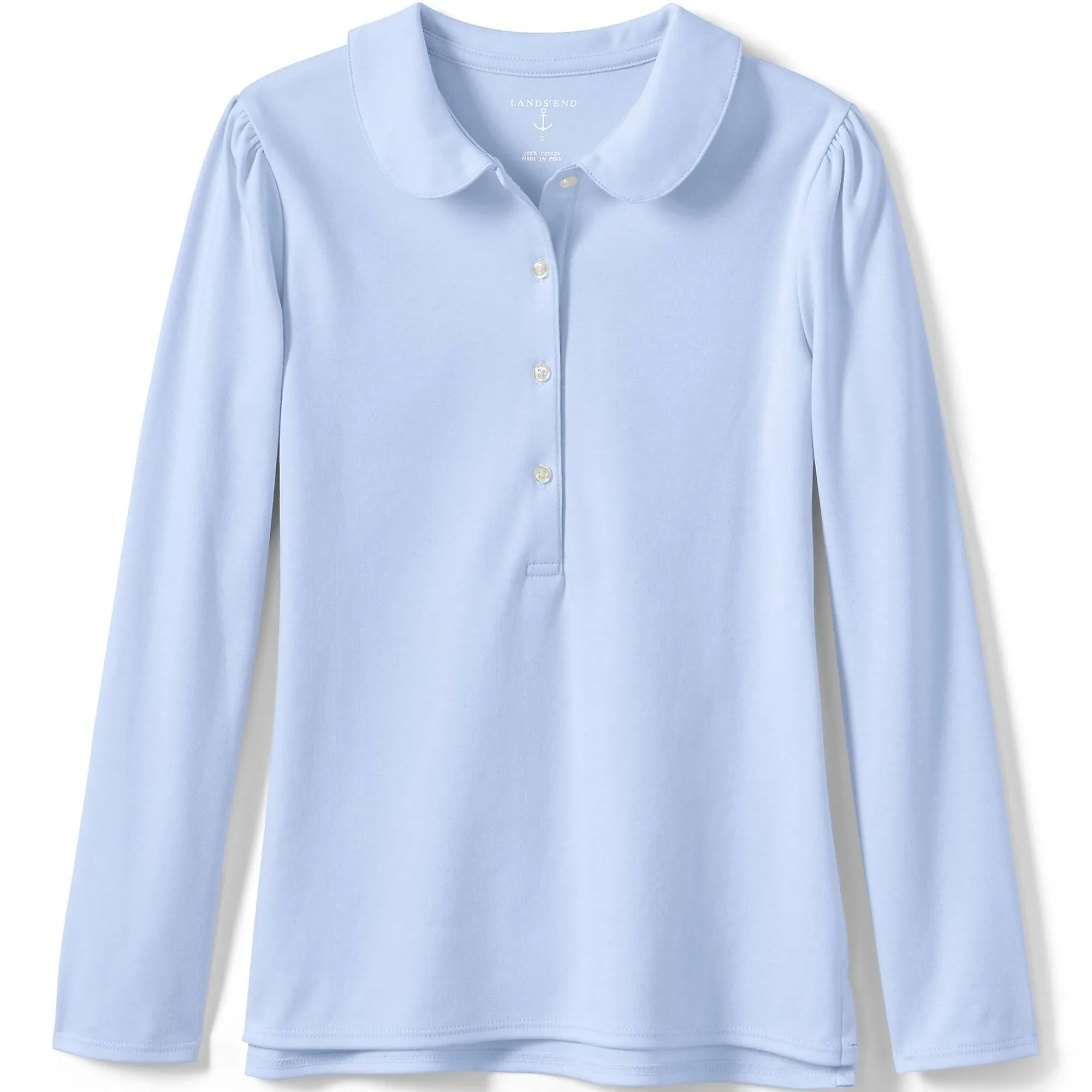 Lands' End Girls' Peter Pan Collar Long Sleeve Polo Shirt