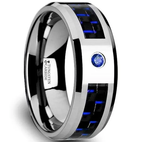 Thorsten Rings - Neptune Tungsten Carbide Ring with Black and Blue Carbon Fiber ...