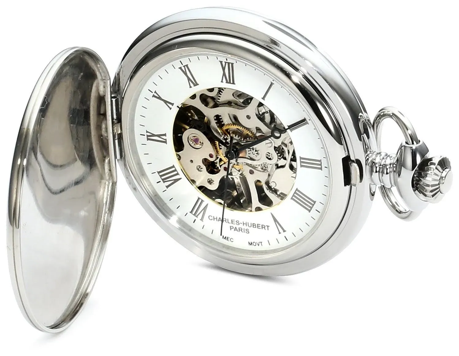 Charles Hubert Chrome-finish Stripe Design Pocket Watch