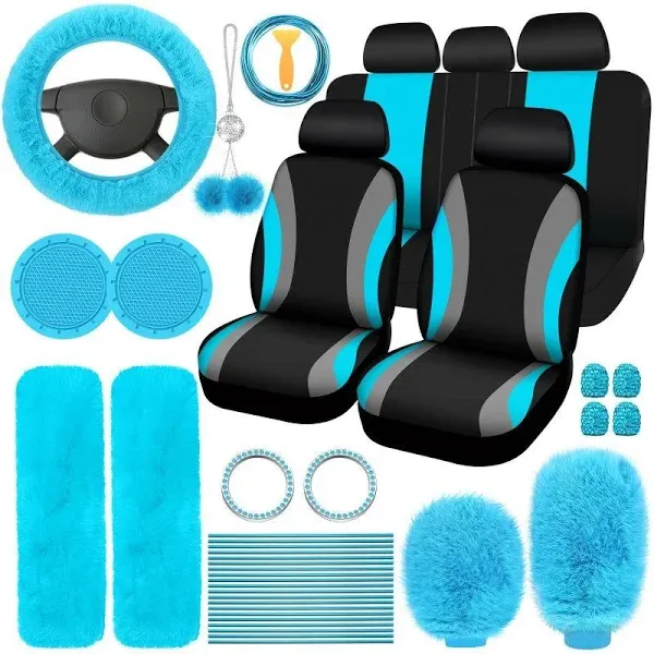 ROCEEI 43 Pcs Car Seat Cover Full Set Fuzzy Accessories for Women Front Rear ...