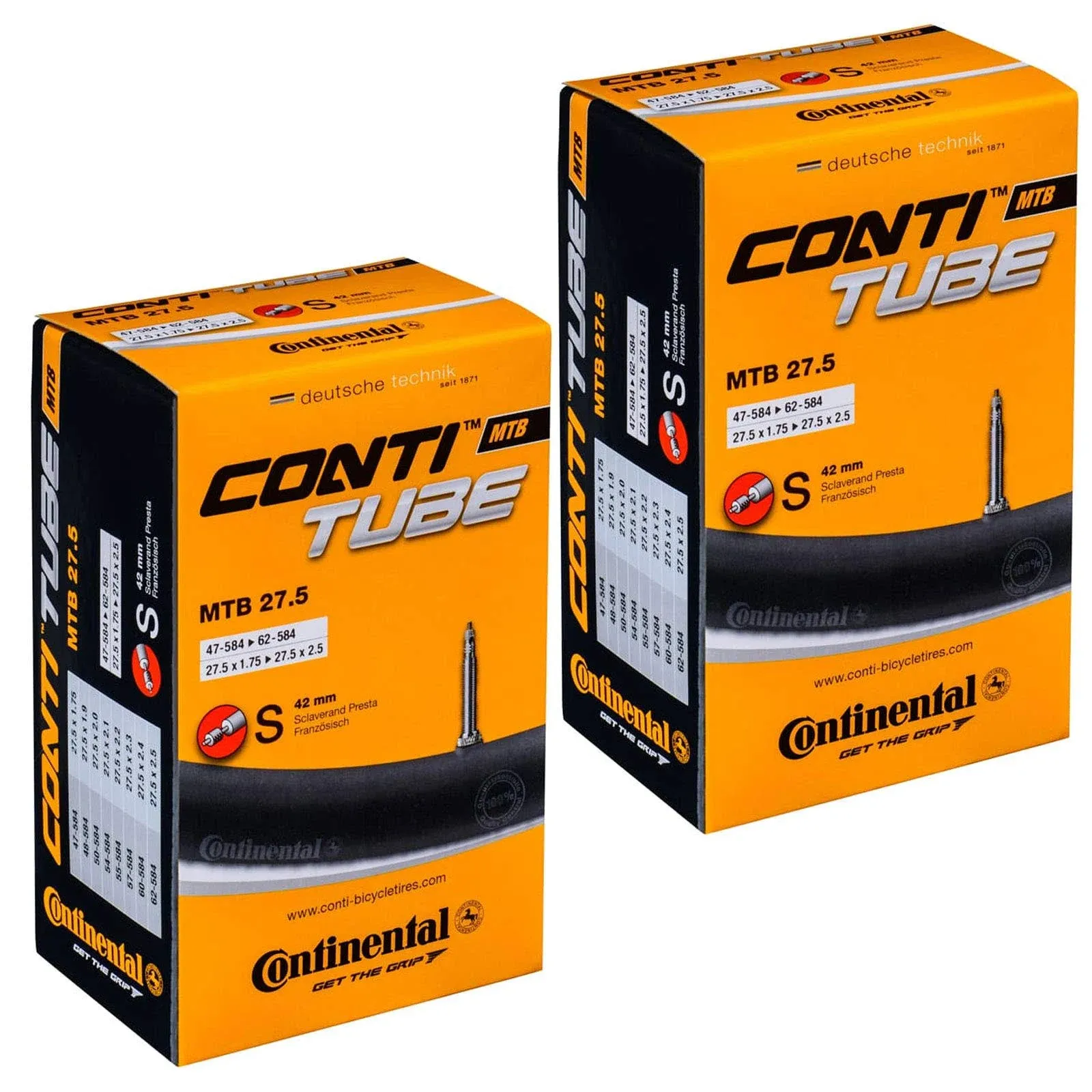 Continental MTB 27.5" x 1.75-2.5 Mountain Bike Inner Tubes with Presta Valve (Pair)