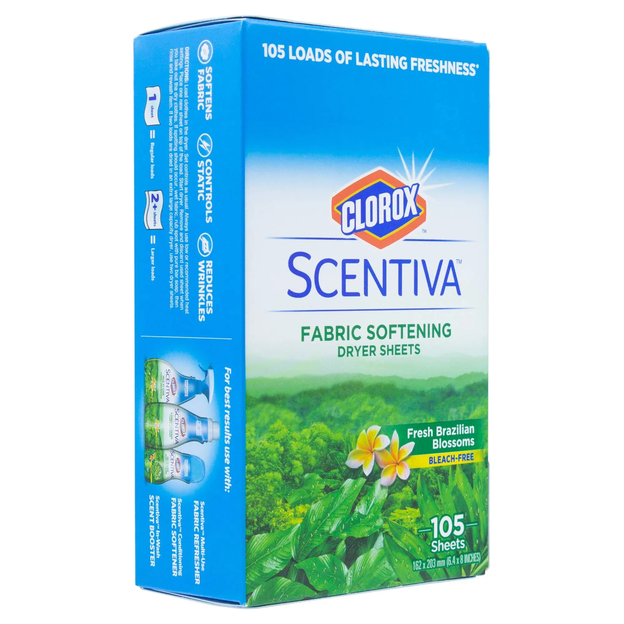 Scentiva Fabric Softening Dryer Sheets - Fabric Sheets in Fresh Brazilian Blossoms Scent - Laundry Dryer Sheets for Fresh & Clean Clothes - Fabric Softener Sheets, Dryer Sheet, 105 Count