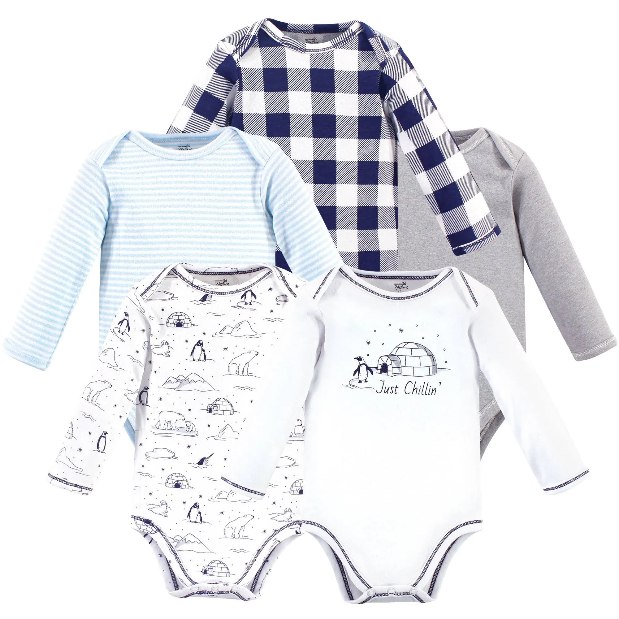 Touched by Nature Organic Long Sleeve Bodysuits 5-Pack, Arctic