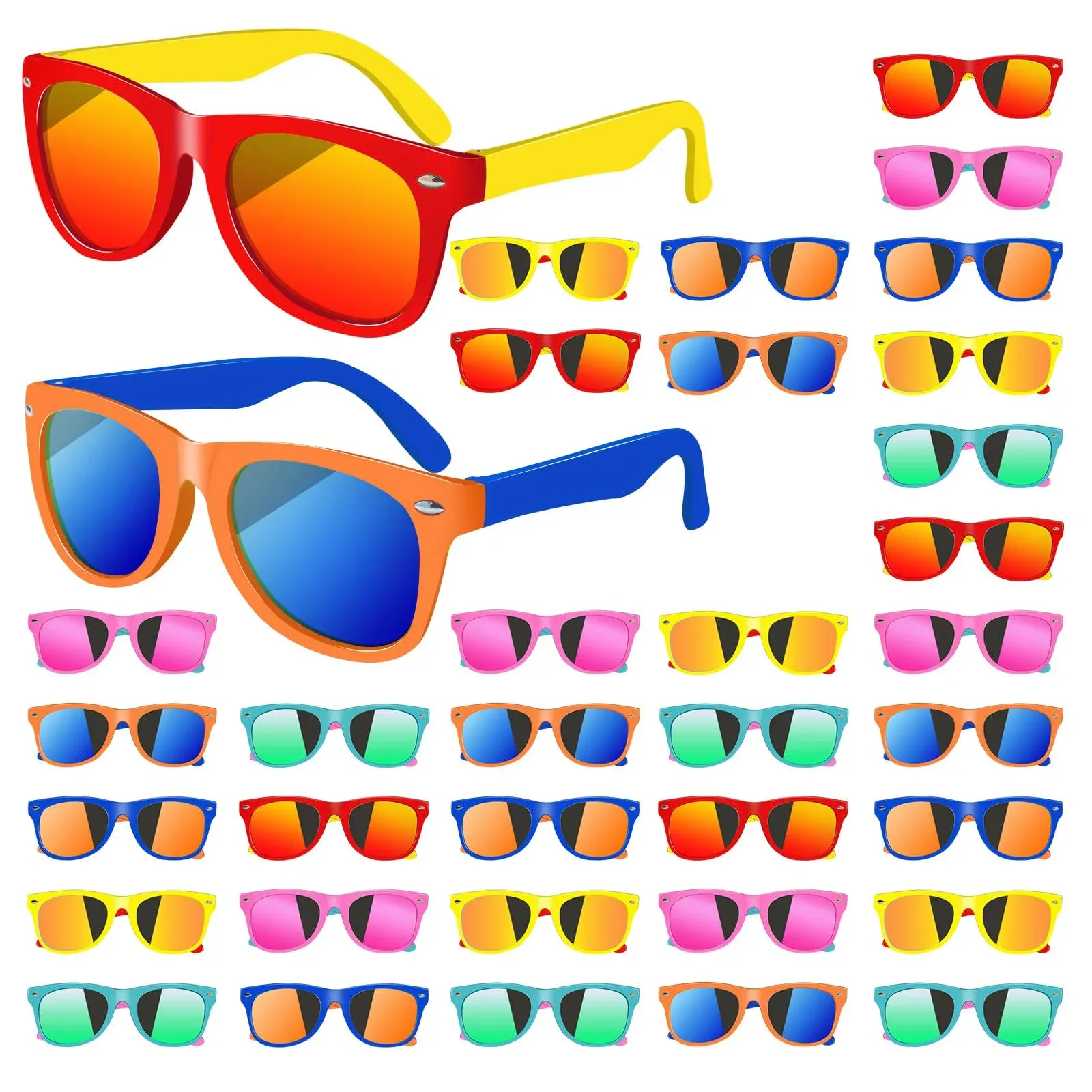 SIOLYAG 36 Pack Kids Sunglasses Bulk,Neon Retro Plastic Sunglasses for Kids ...