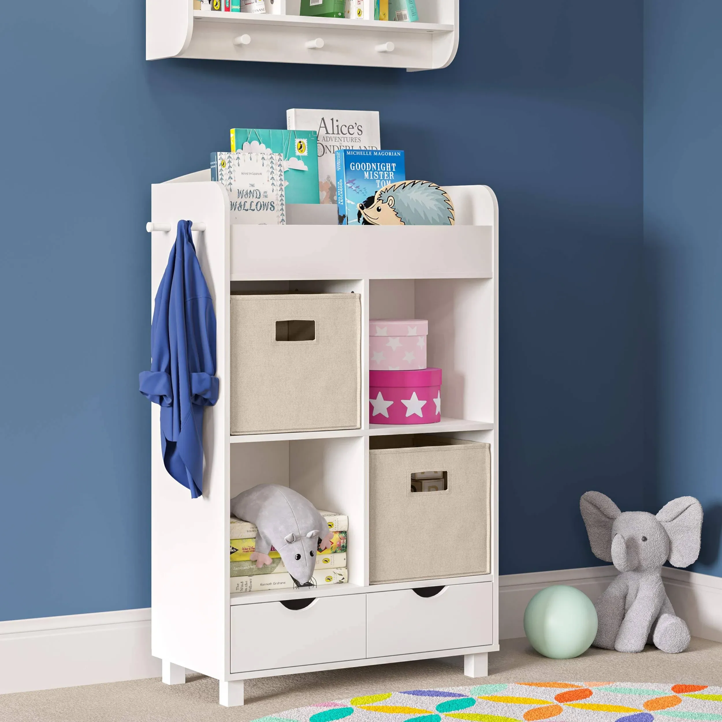 RiverRidge Home Book Nook Collection Kids Cubby Storage Cabinet with Bookrack - 2pc Bin TAUPE