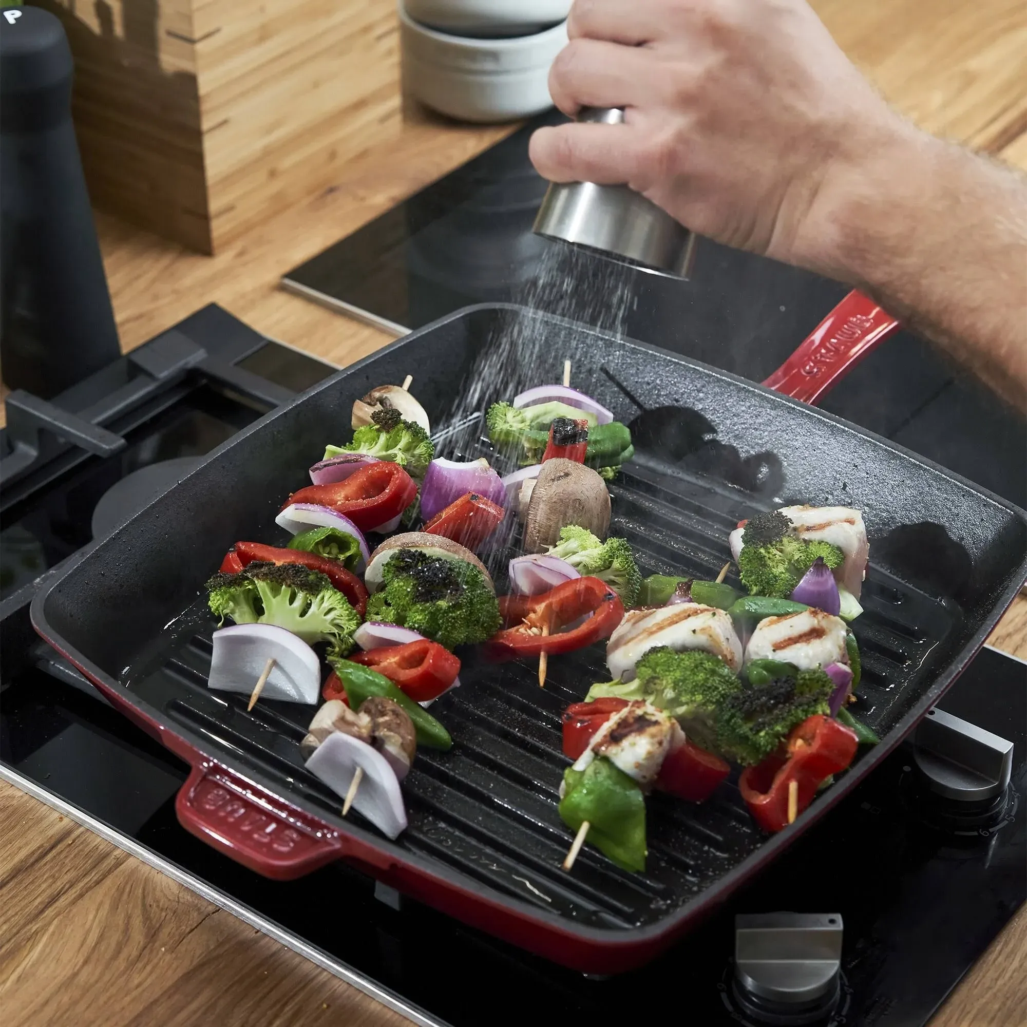 Staub Cast Iron Square Grill Pan in Cherry