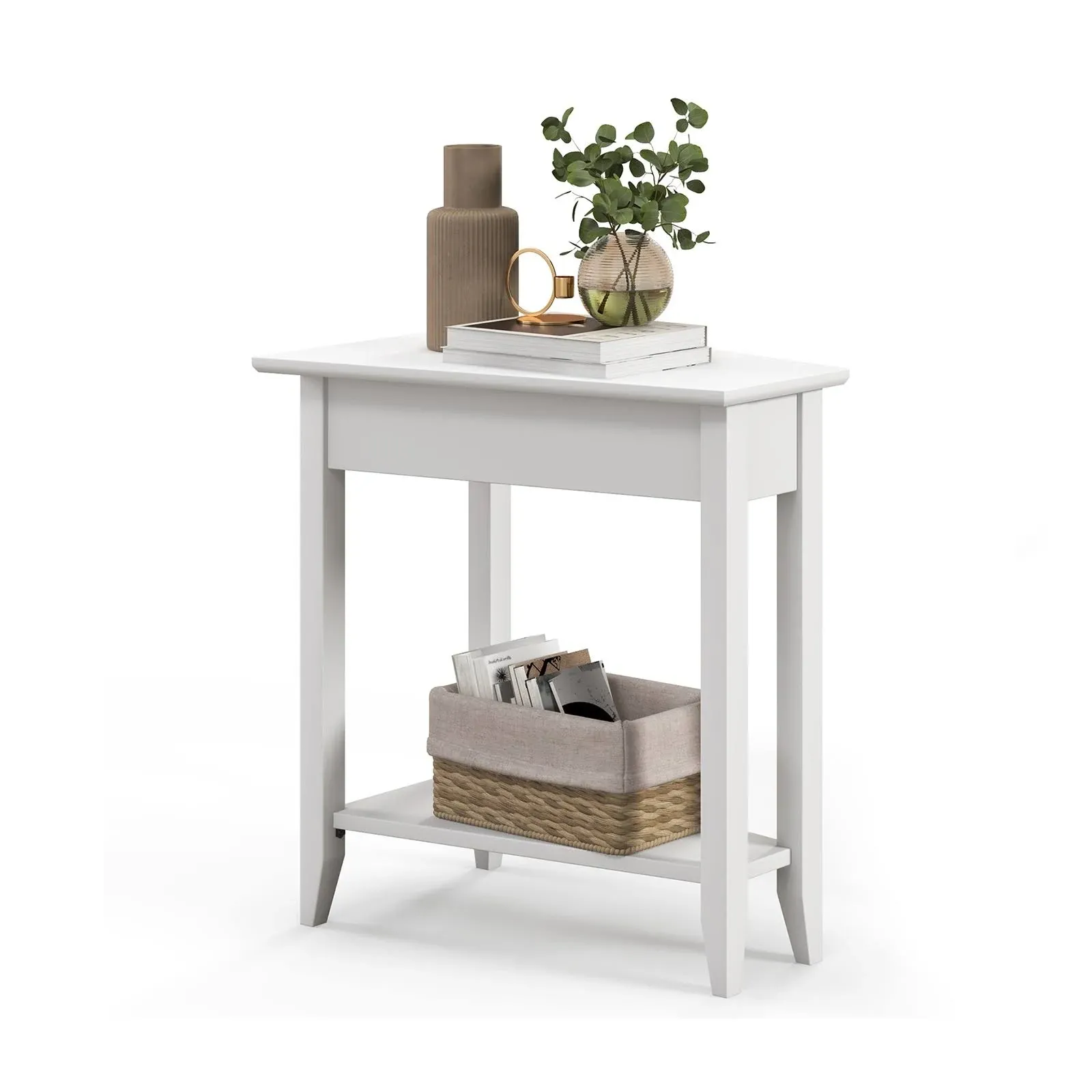 Giantex Wedge End Table White, Triangle Side Table with Storage Shelf and Solid Wood Legs, Recliner Table, 24.5" Tall Nightstand, Modern Narrow Accent Table for Small Space Living Room