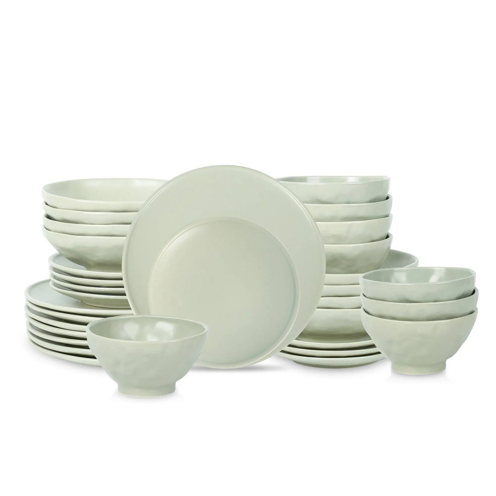 Stone by Mercer Project Nendo 32-Piece Dinnerware Set Stoneware, Sage-Grey