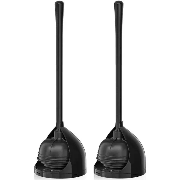 uptronic 2 Pack Toilet Plunger with Holder, Unique Plunger with All-Angle Design, Plungers for Bathroom with Holder, Toilet Plunger Heavy Duty-Black