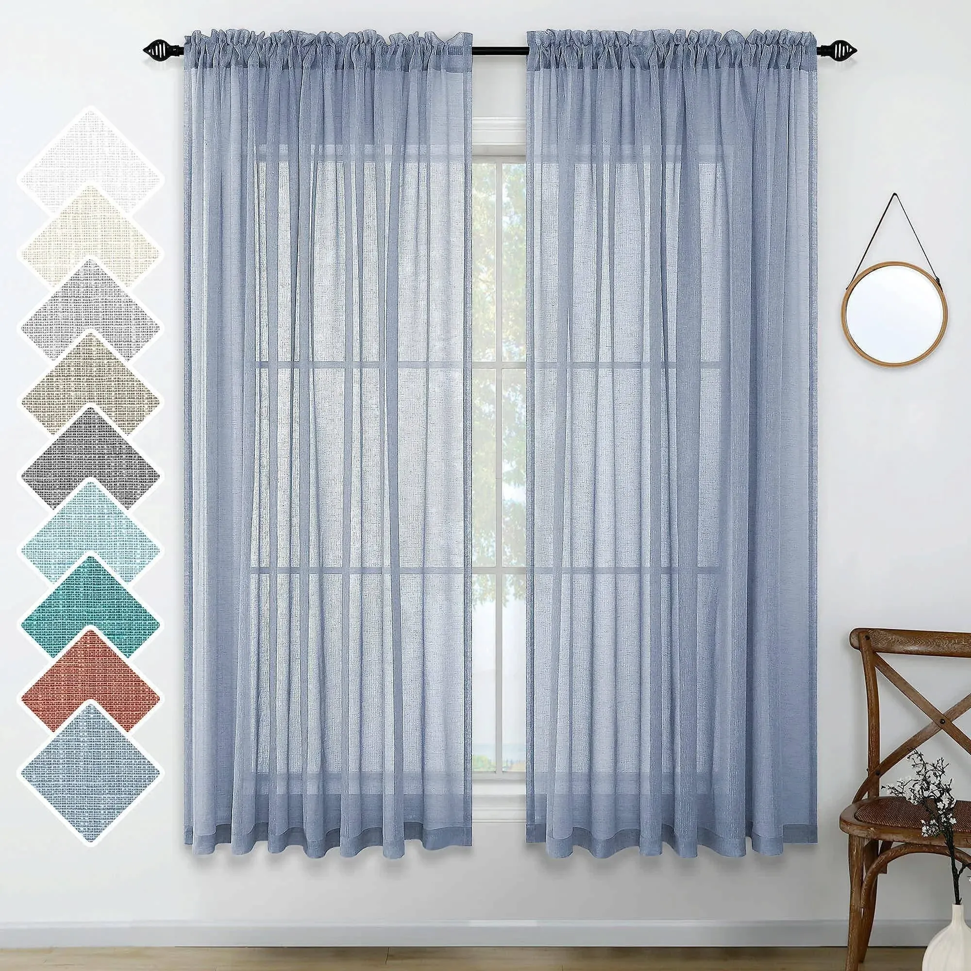 Light Reducing Burlap Look Small Drapes Rod Pocket Airy Linen Like She