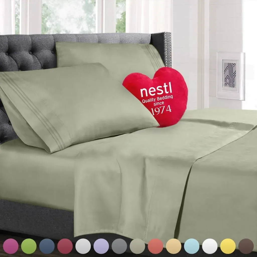 Nestl Queen Sheets Set - 4 Piece Bed Sheets for Queen Size Bed, Double Brushed ...