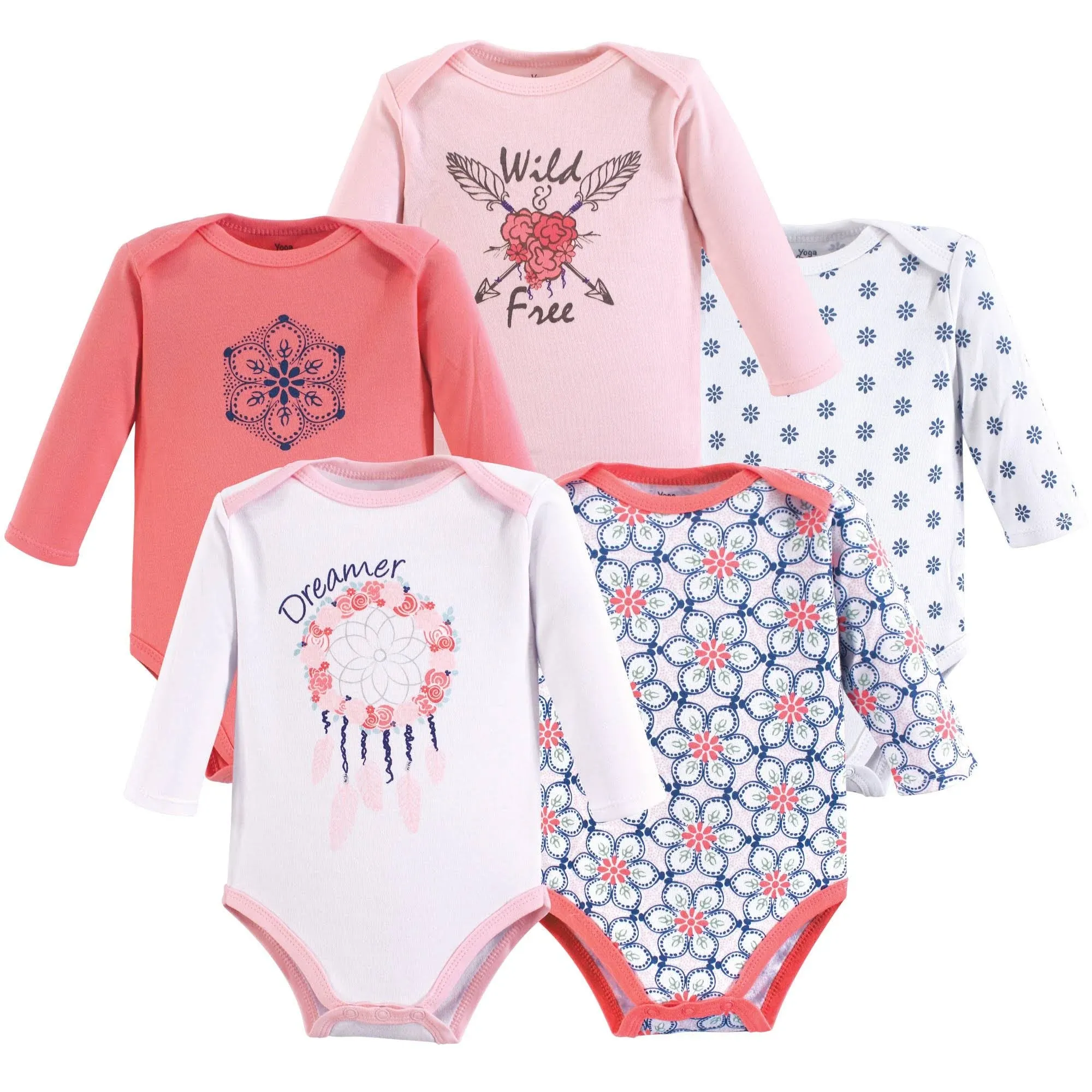 Yoga Sprout Long Sleeve Bodysuits, 5-Pack, Dream Catcher