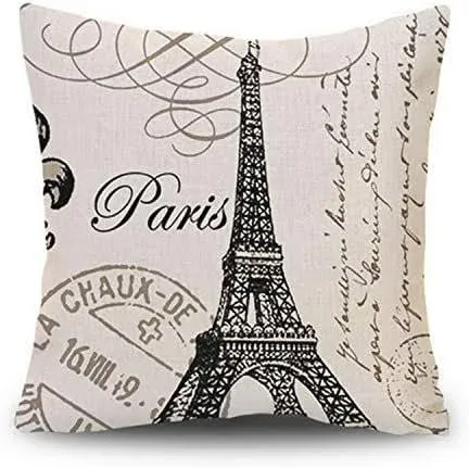 Set of 2 Throw Pillow Cover Black Vintage Paris City of Love Eiffel Tower