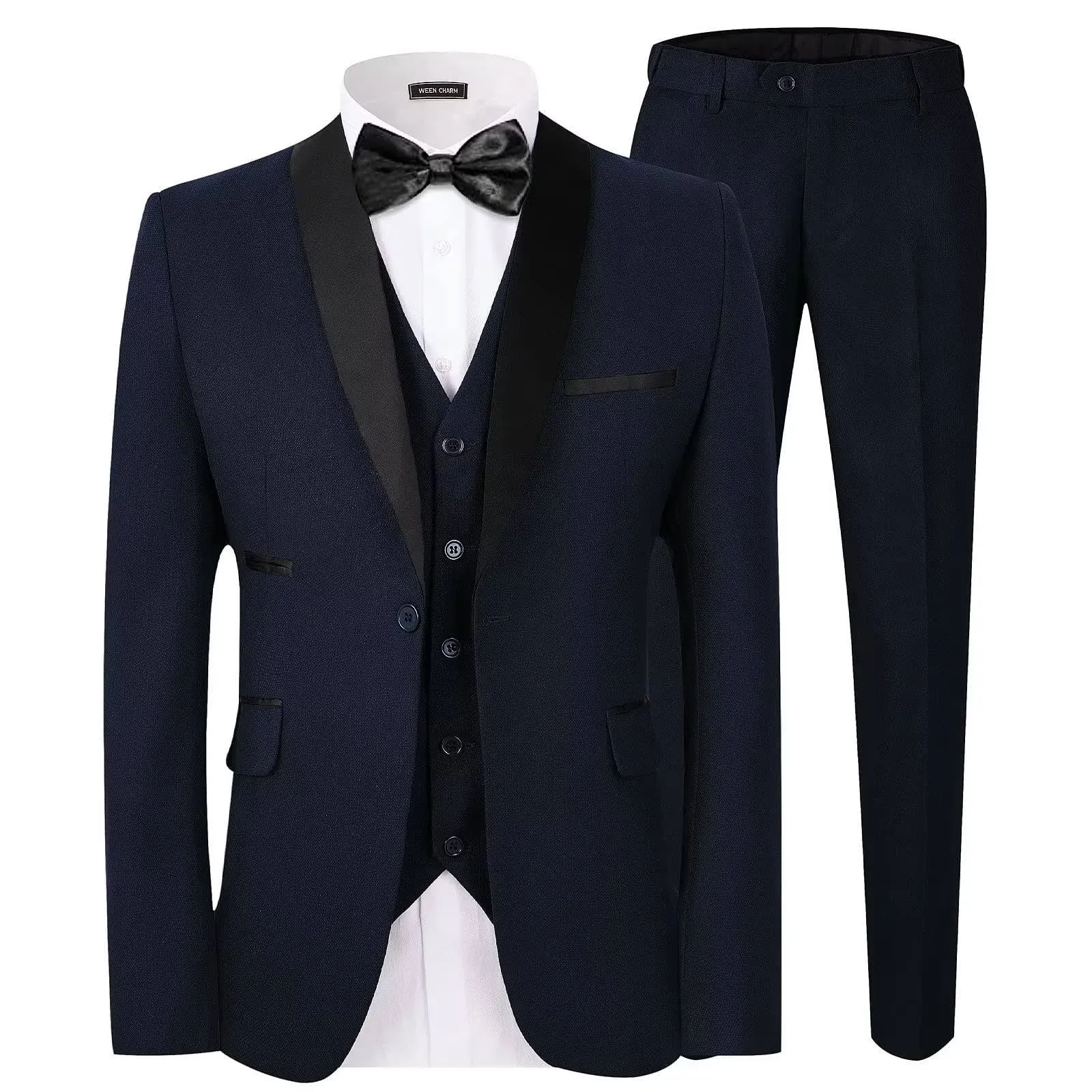 WEEN CHARM Men&#039;s Slim Fit Suits,3 Piece Suit for Men,One Button Shawl Lapel Blaz