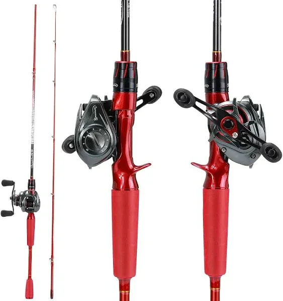 Sougayilang Baitcasting Rod and Reel Combos - 2 Pieces Casting Rod with Smooth ...