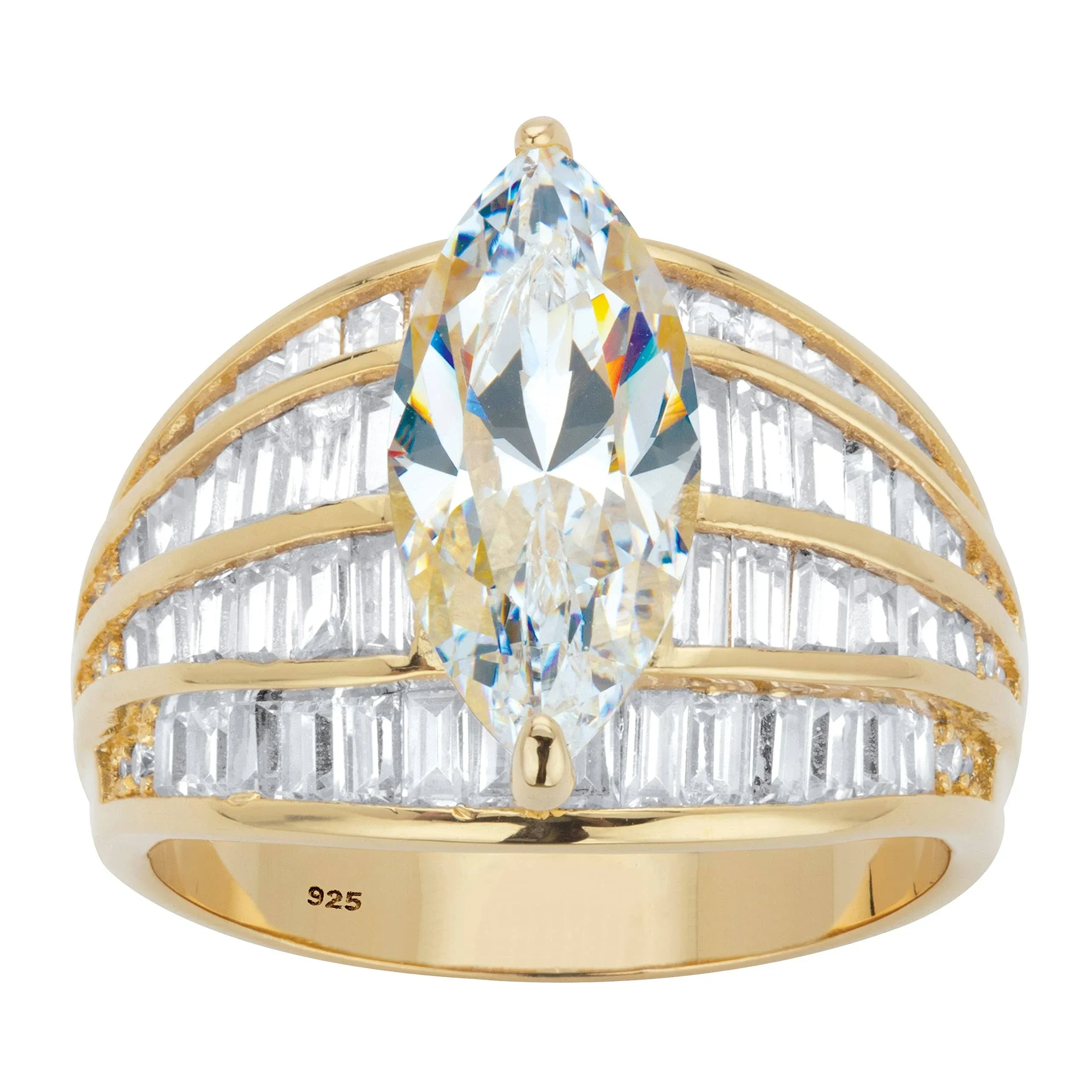 PalmBeach Jewelry Marquise-Cut and Baguette Cubic Zirconia Multi-Row Dome ...