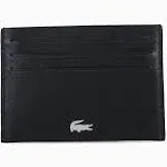 LACOSTE MEN&#x27;S LEATHER CARD HOLDER. Black