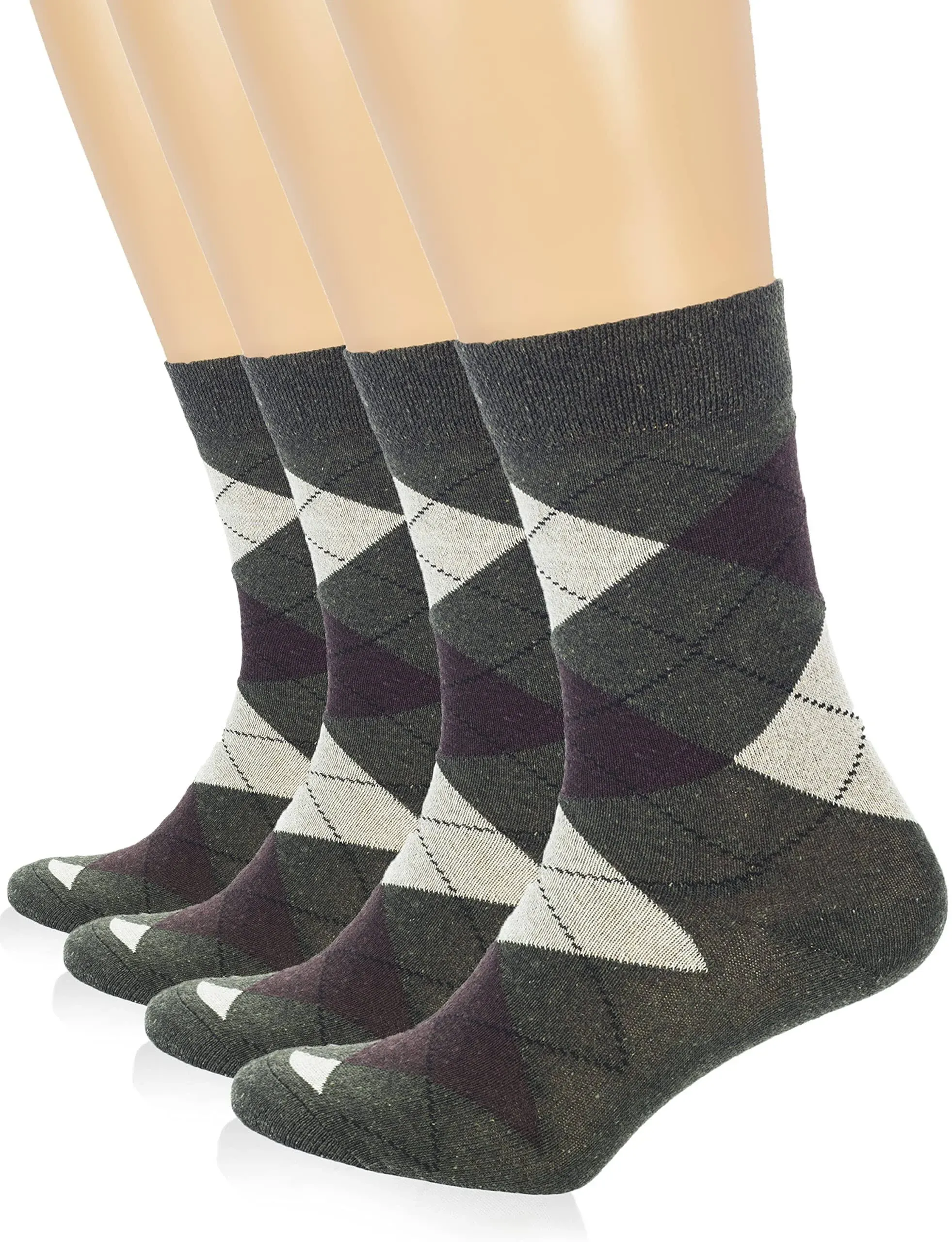 Hugh Ugoli Women's Cotton Argyle Crew Socks | Fun Colorful, Patterned Trouser or Dress Socks, 4 Pairs, Army Green, Shoe Size: 9-12, Size: Shoe 9-12