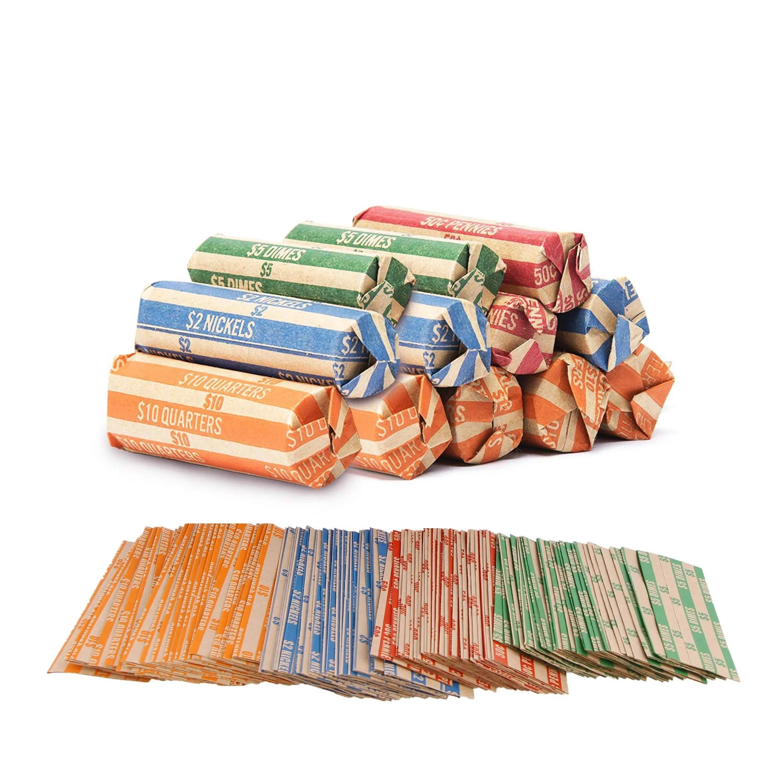 Budgetizer Coin Roll Wrappers - 440 Pack Assorted Flat Coin Papers Bundle of ...