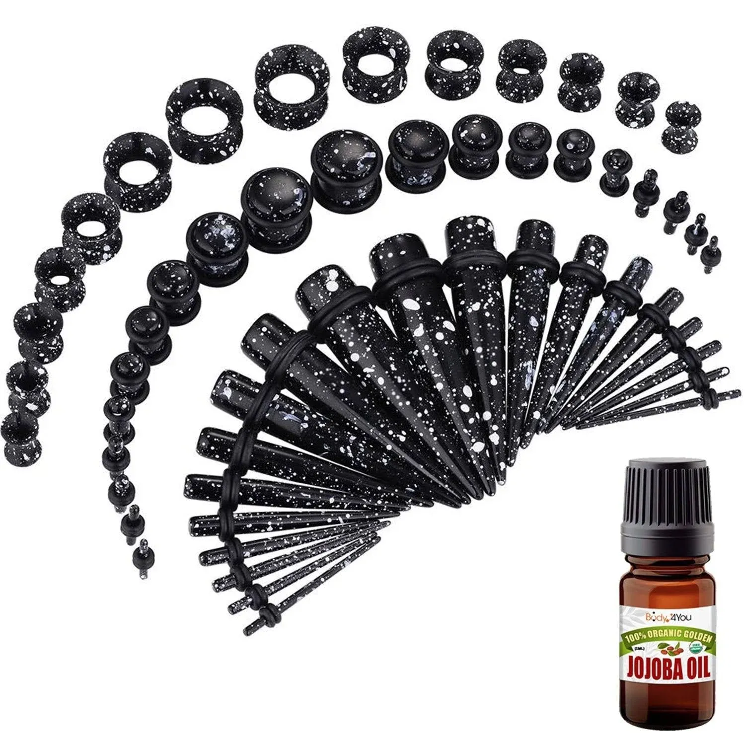 BodyJ4You 54PC Ear Stretching Kit 14G-12mm - Aftercare Jojoba Oil - Acrylic Plugs Gauge Tapers Silicone Tunnels - Lightweight Expanders Men Women