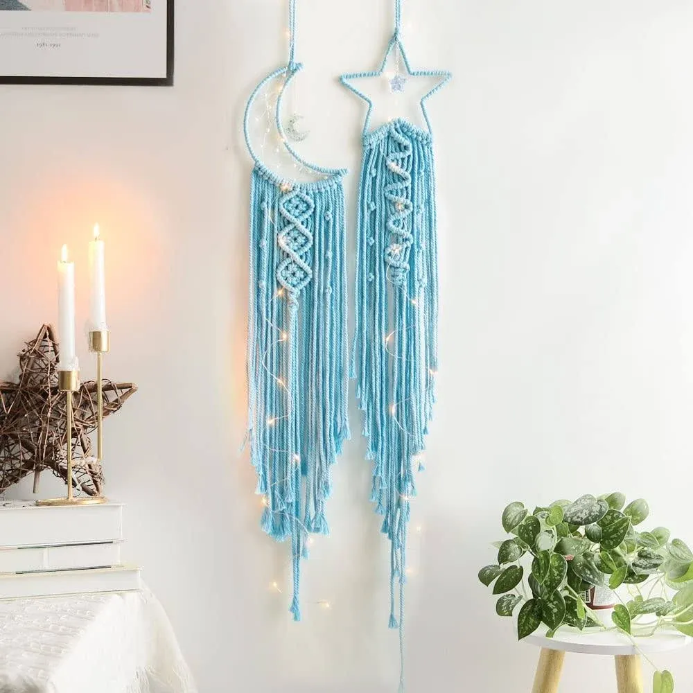 styleonme Macrame Boho Home Wall Decor, Star Moon Dream Catcher, Boho Decor, Teen Girls Room Decor, Textile Wall Decor, Gifts for Mom, Gifts for Women, Gifts for Girls