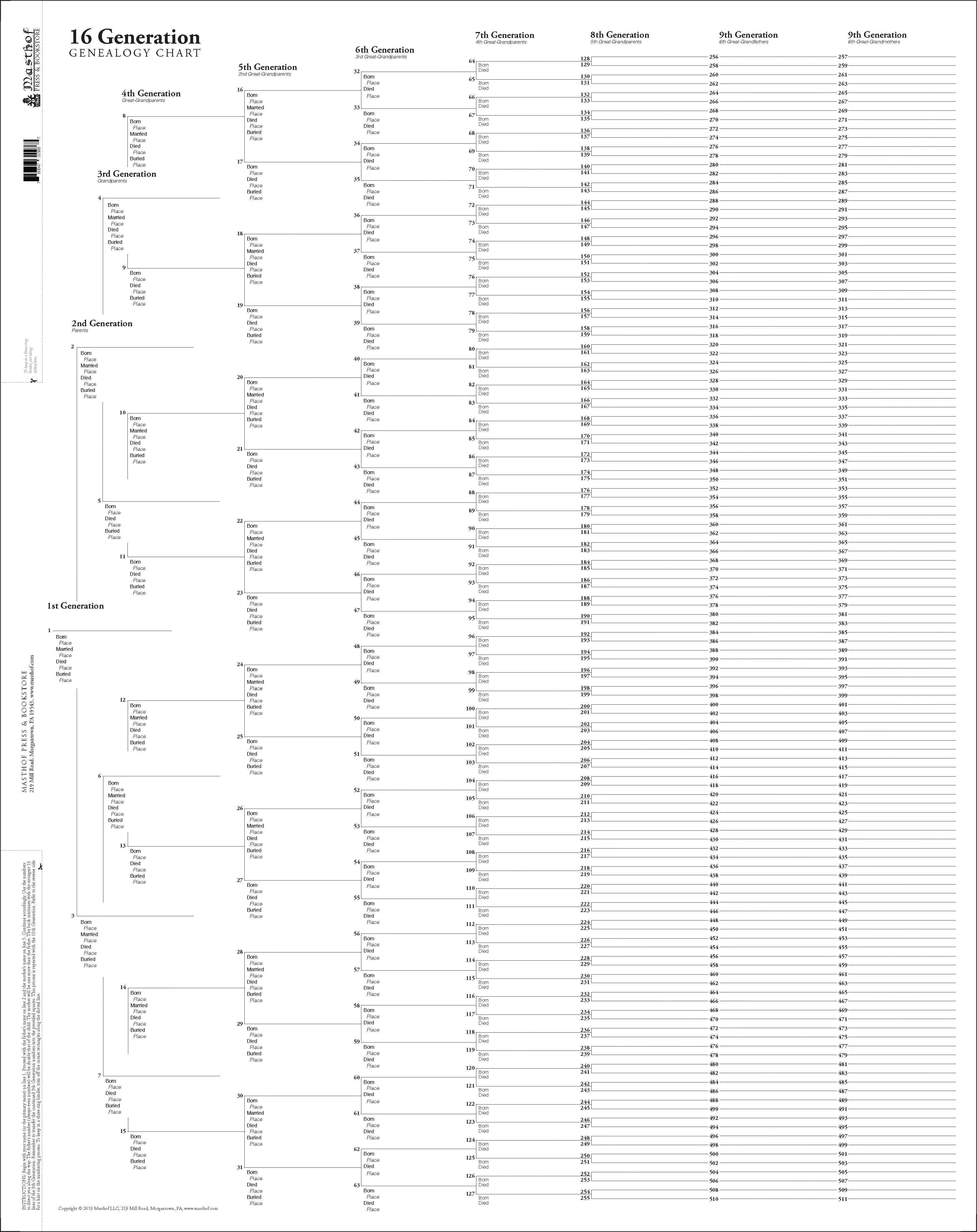 15 or 16-Generation Genealogy Pedigree Chart