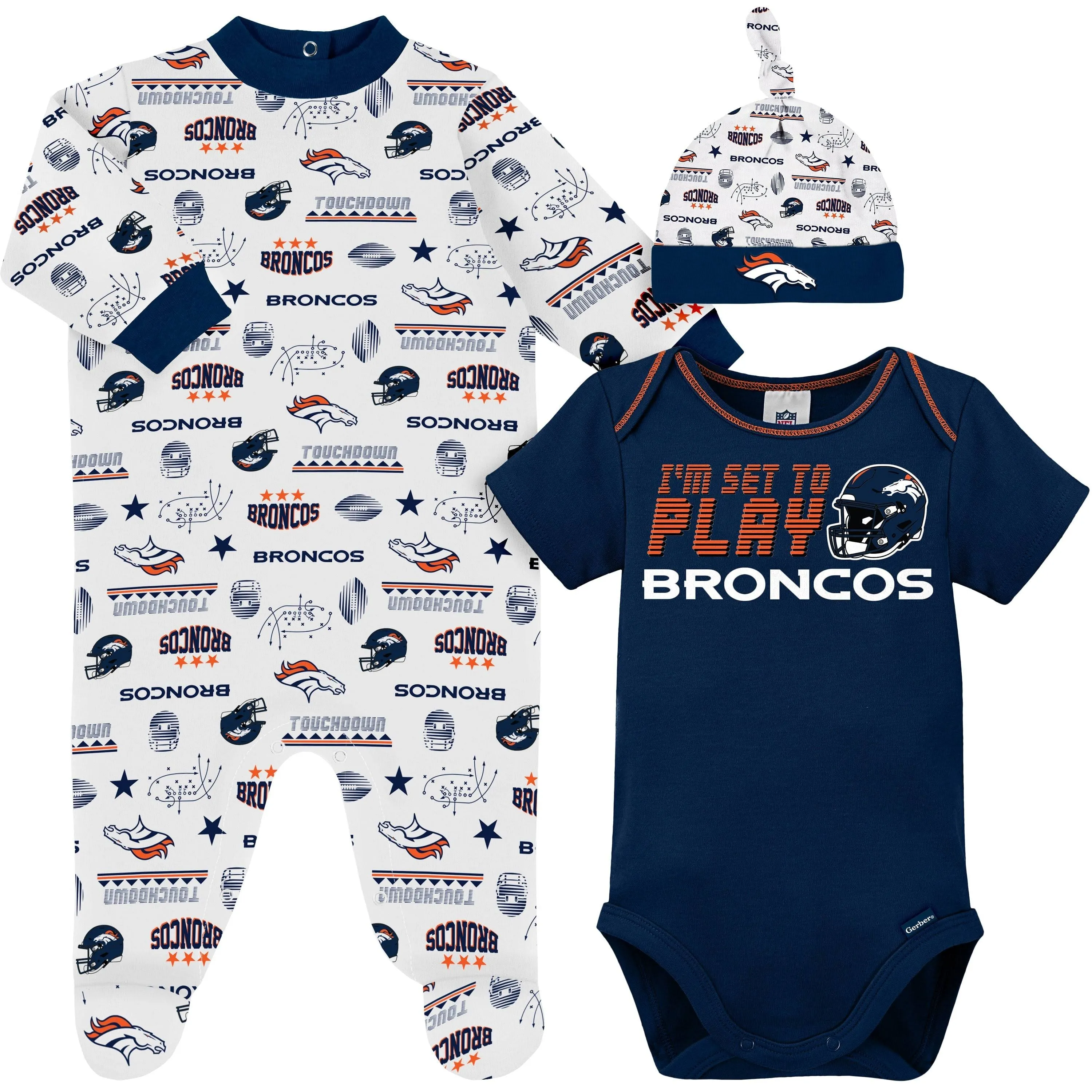 Broncos Baby Boys 3-Piece Bodysuit, Sleep 'n Play, and Cap Set