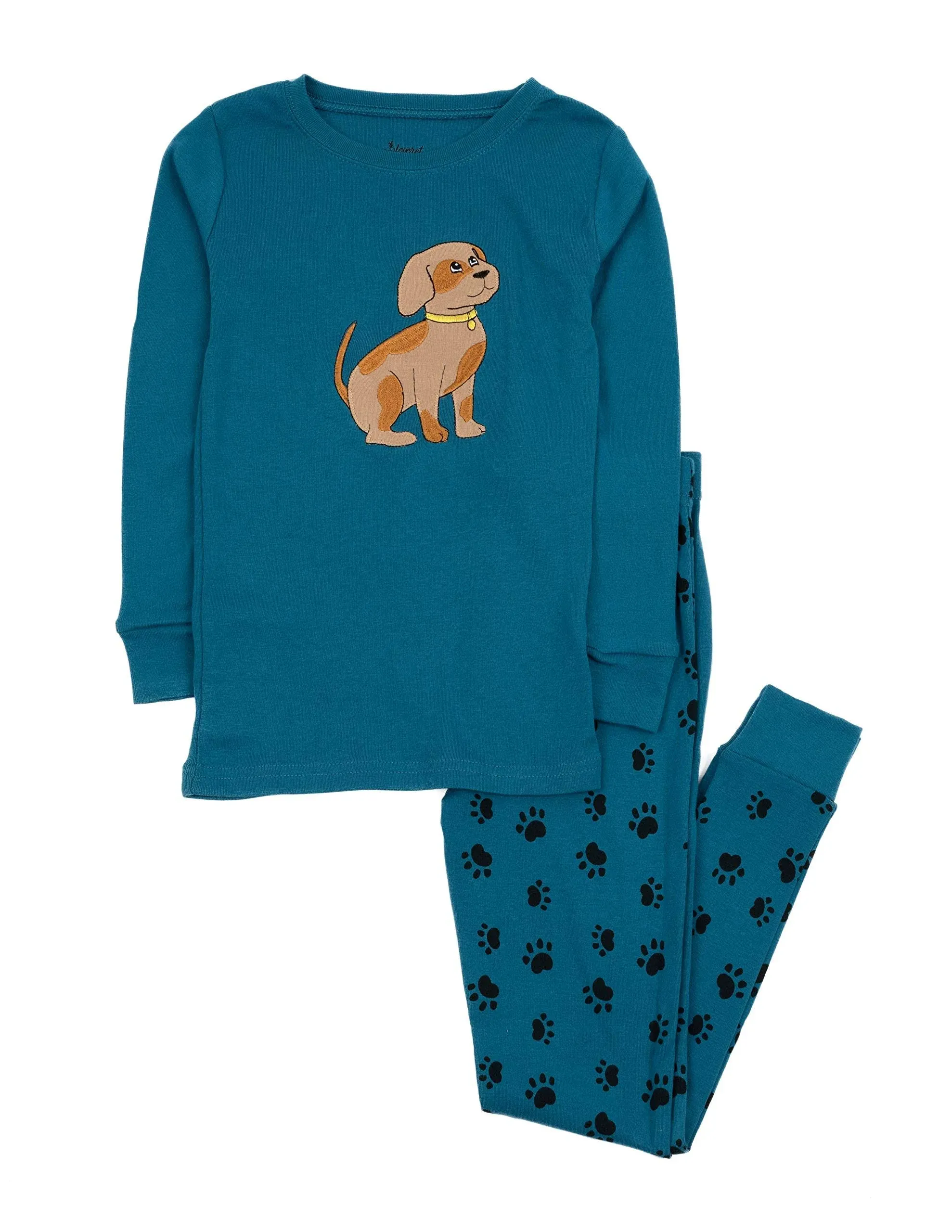 Leveret Kids Paw Print Pajamas dog-paw-blue / 4 Years