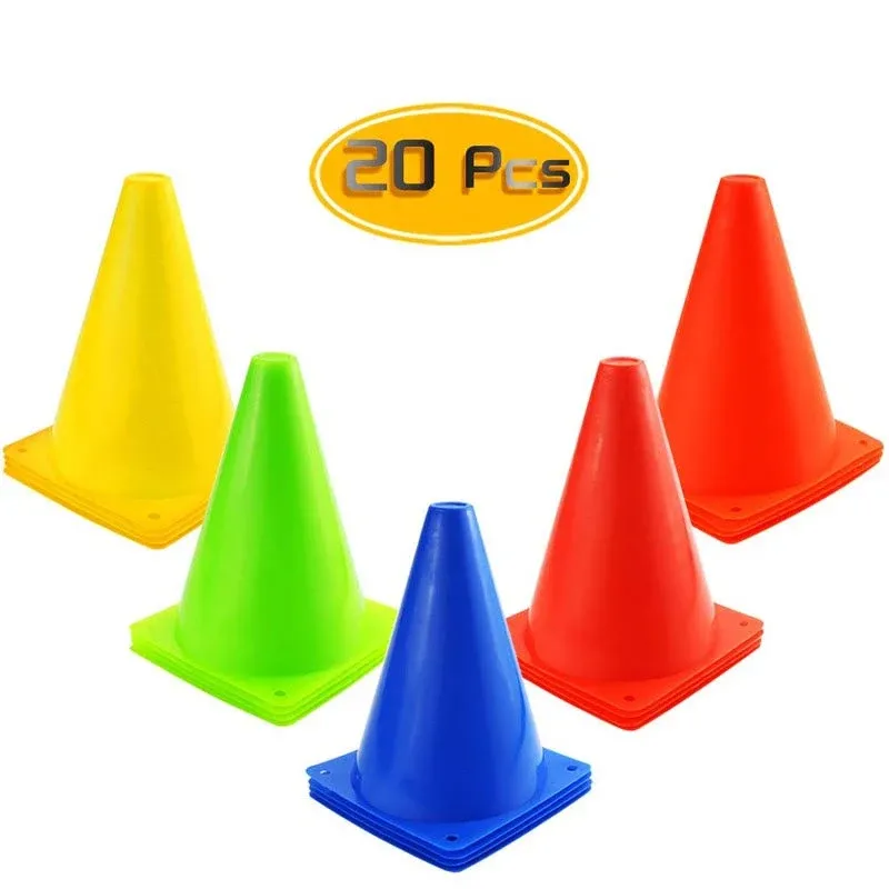  7 Inch Plastic Agility Cones 20 Pack Set, Sports Soccer Flexible Cone for 