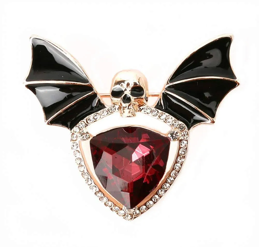 GYAYU Skull Enamel Pins,Gothic Batwing Rhinestone Crystal Brooch Pins for Women Girls