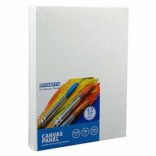 FIXSMITH Canvas Boards for Painting 9x12 Inch, Super Value 12 Pack White Blank Canvas Panels, 100% Cotton Primed, Painting Art Supplies for Professionals, Hobby Painters, Students & Kids