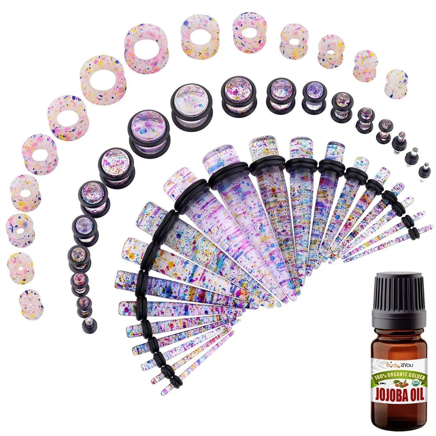 BodyJ4You 54PC Ear Stretching Kit 14G-12mm - Aftercare Jojoba Oil - Acrylic Plugs Gauge Tapers Silicone Tunnels - Lightweight Expanders Men Women