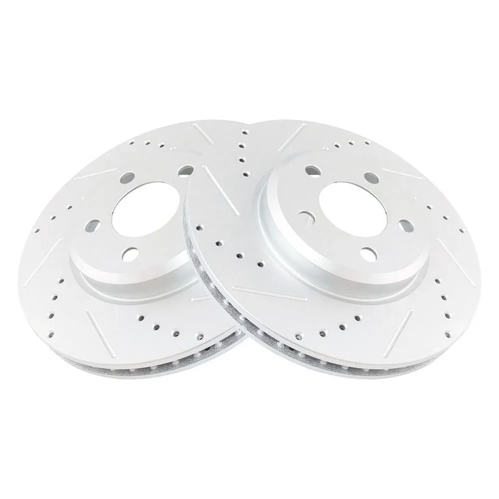 TRQ BRA74616 Performance Cross Drilled and Slotted Front Disc Brake Rotors