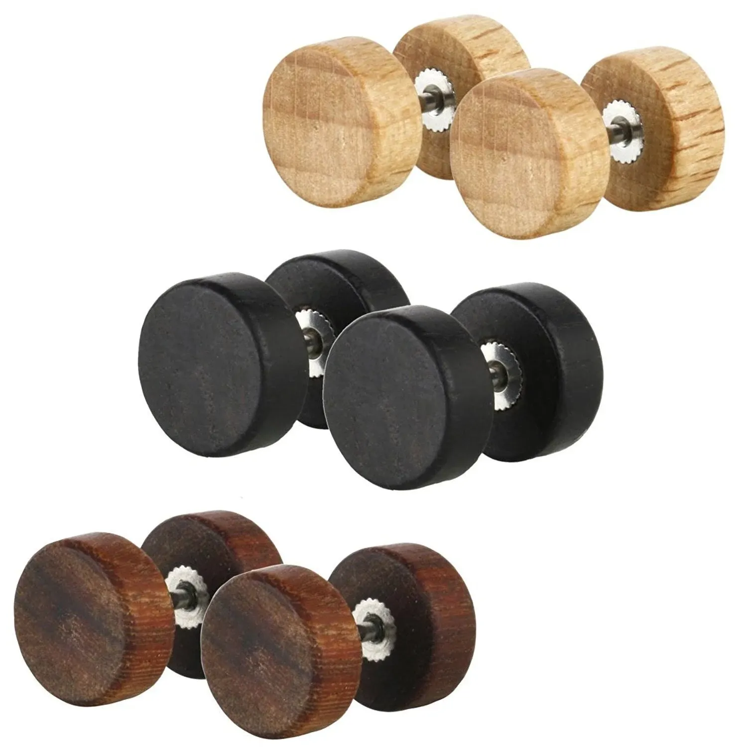 JewelrieShop Fake Plugs Wood Stud Earrings Fake Gauge Natural Wood Cheater Plugs ...