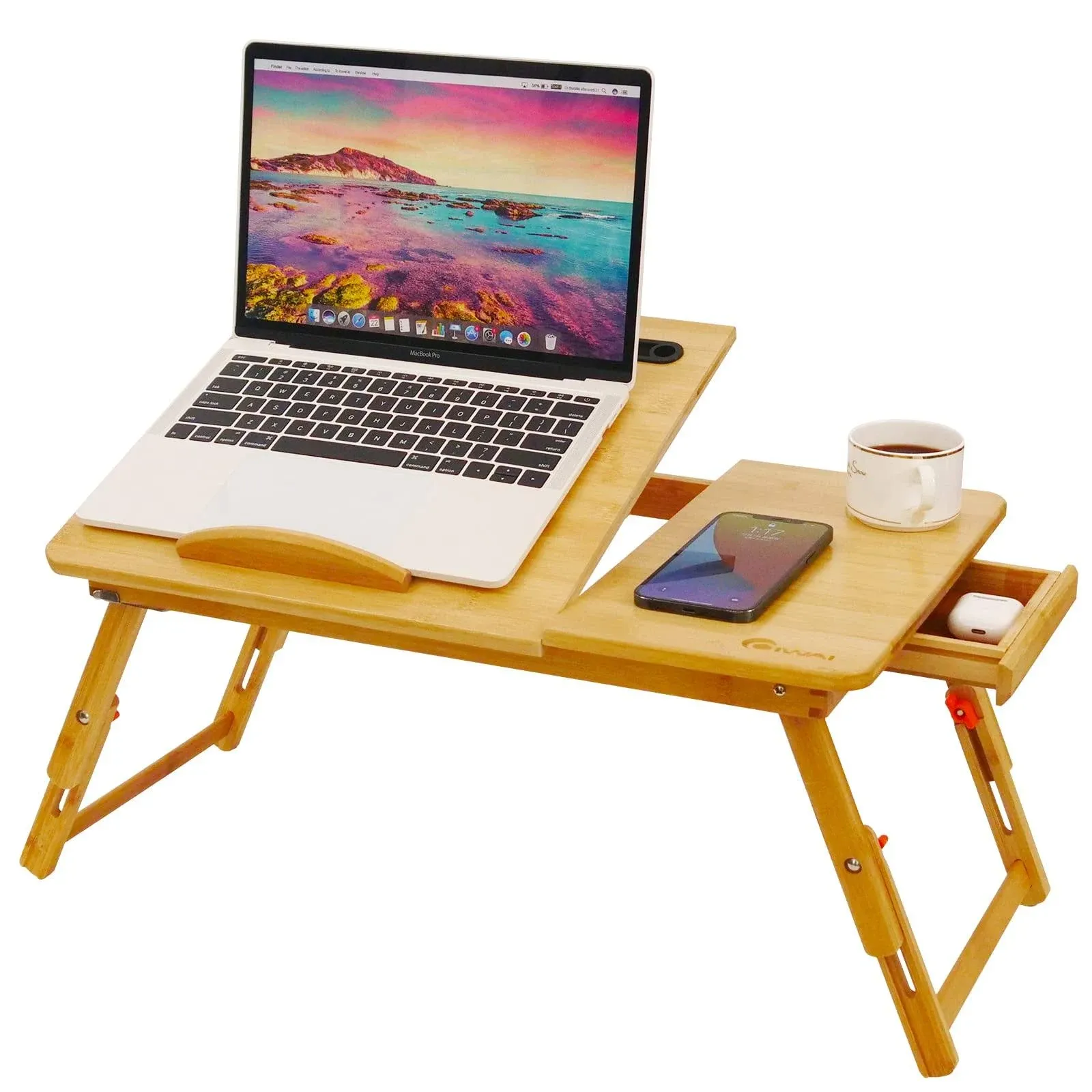 Lap Desk, Laptop Bed Tray Desk, Adjustable Height &amp; Angle, Bamboo Foldable St...